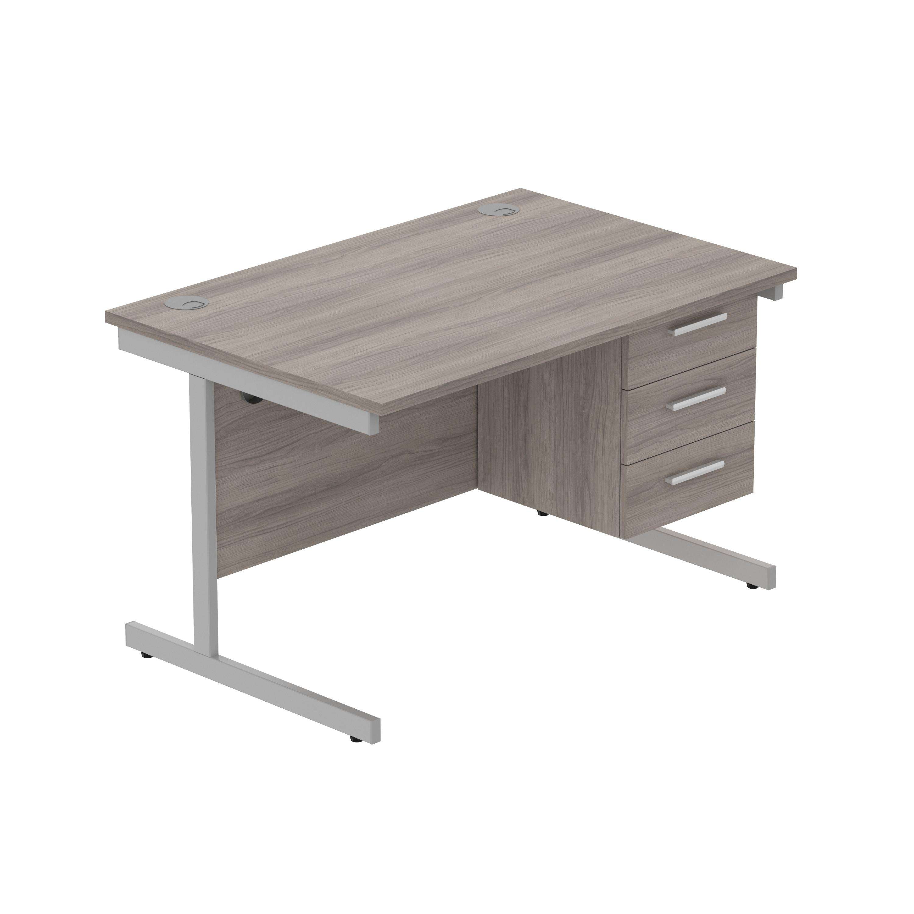 Office Rectangular Desk with Steel Single Upright Cantilever Legs + 3 Drawer Fixed Pedestal (FSC)