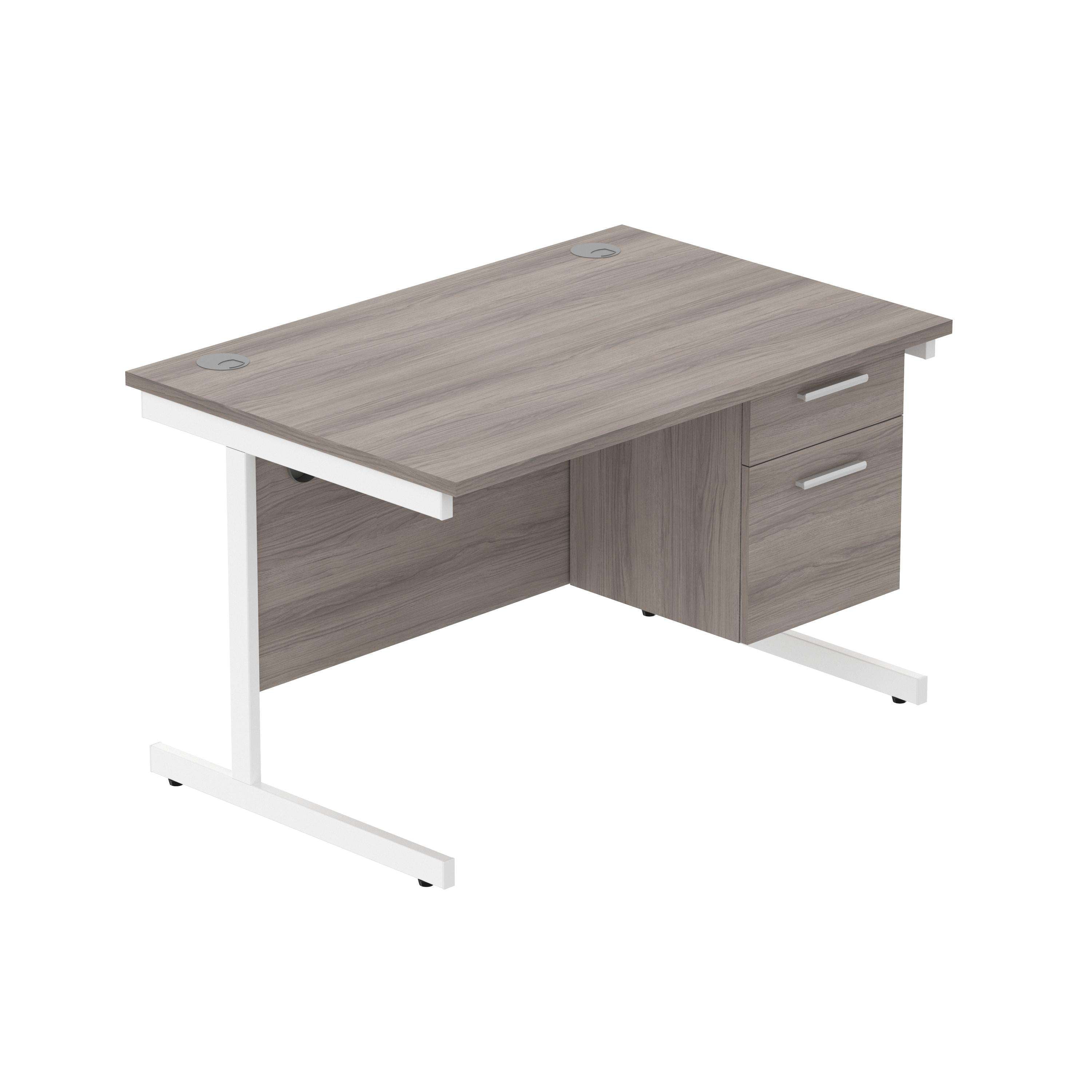 Office Rectangular Desk with Steel Single Upright Cantilever Legs + 2 Drawer Fixed Pedestal (FSC)
