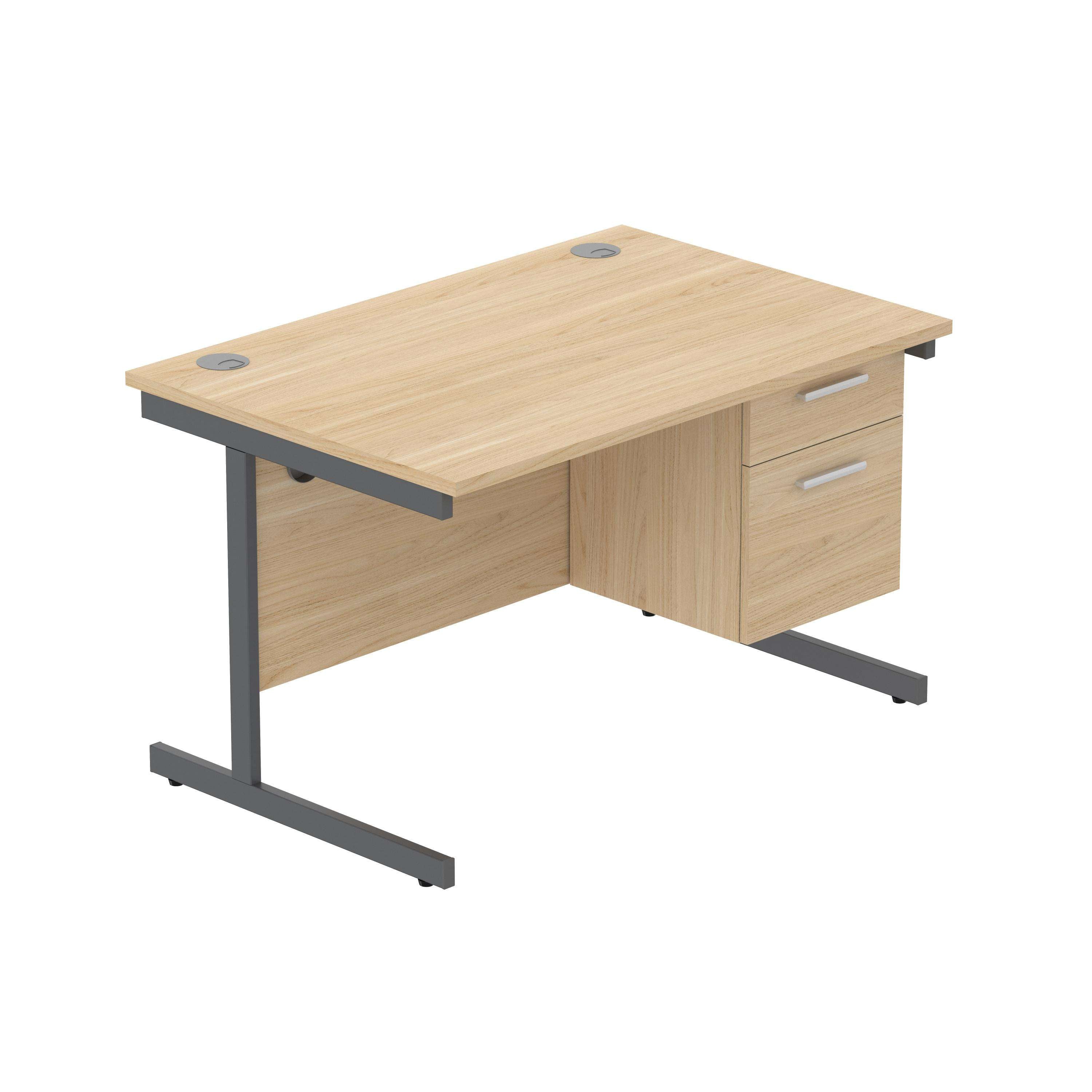 Office Rectangular Desk with Steel Single Upright Cantilever Legs + 2 Drawer Fixed Pedestal (FSC)