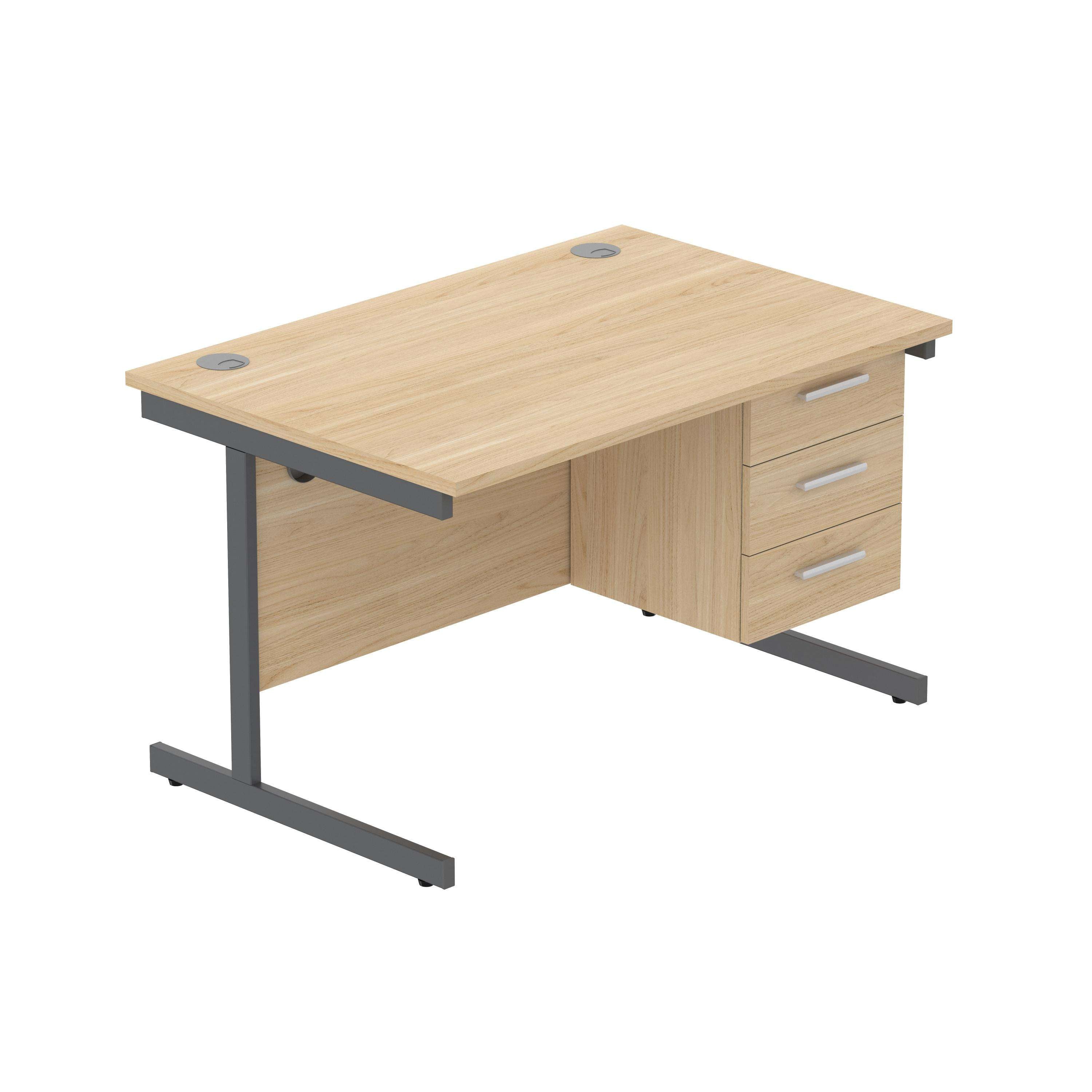 Office Rectangular Desk with Steel Single Upright Cantilever Legs + 3 Drawer Fixed Pedestal (FSC)