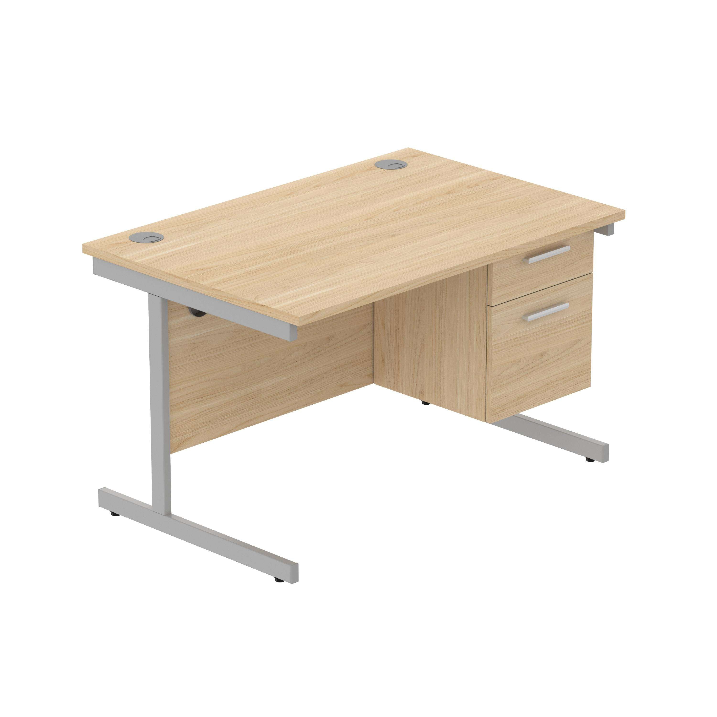 Office Rectangular Desk with Steel Single Upright Cantilever Legs + 2 Drawer Fixed Pedestal (FSC)