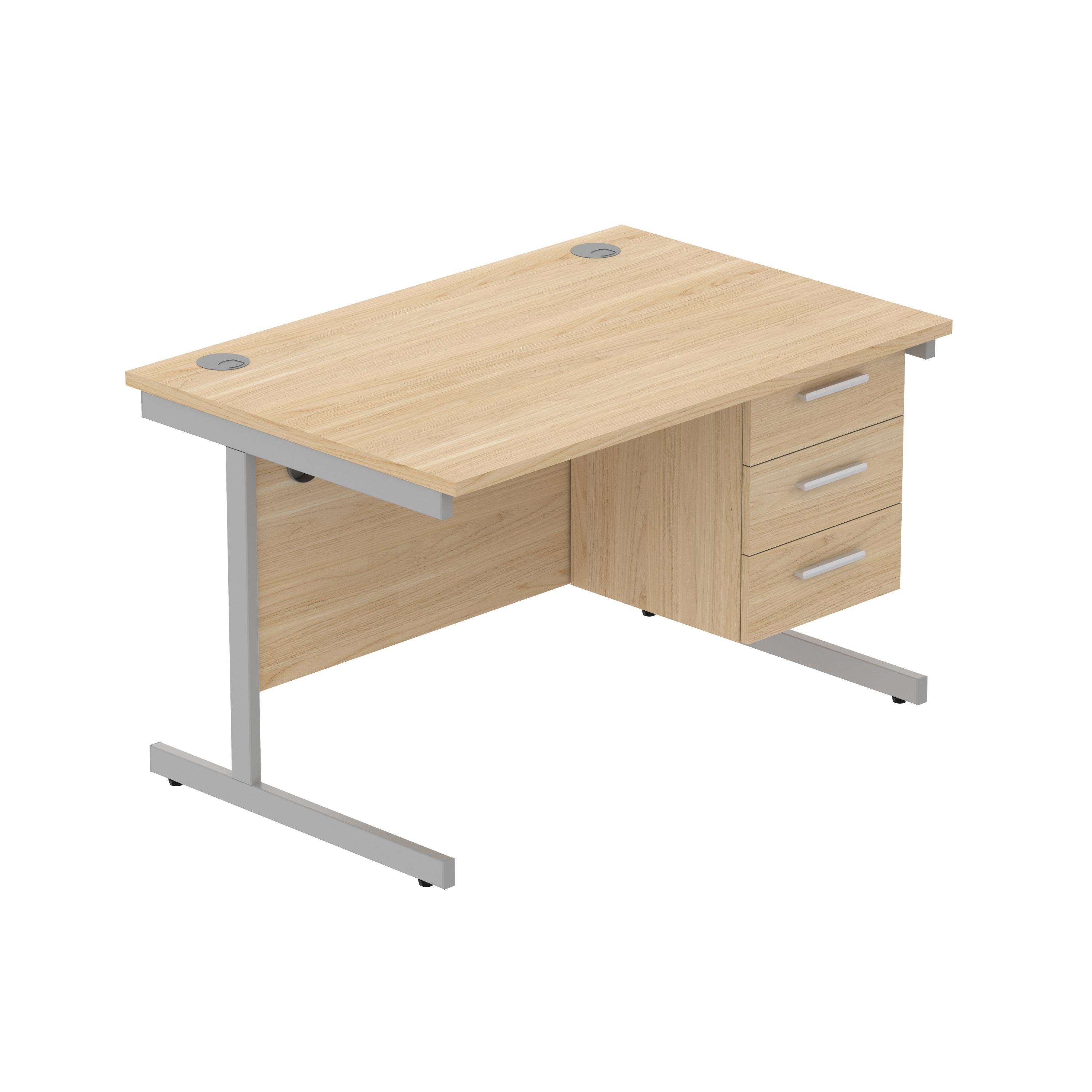 Office Rectangular Desk with Steel Single Upright Cantilever Legs + 3 Drawer Fixed Pedestal (FSC)