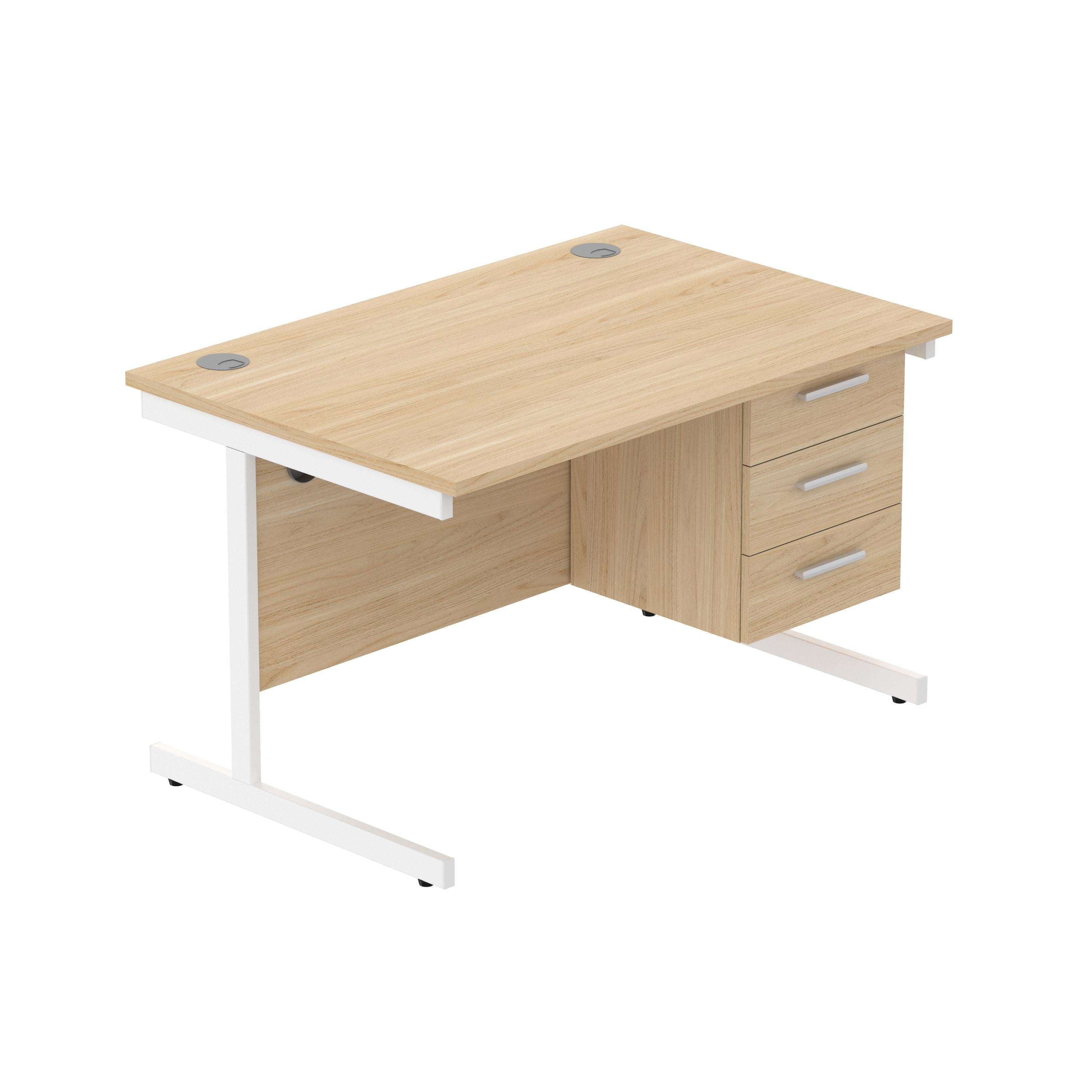 Office Rectangular Desk with Steel Single Upright Cantilever Legs + 3 Drawer Fixed Pedestal (FSC)