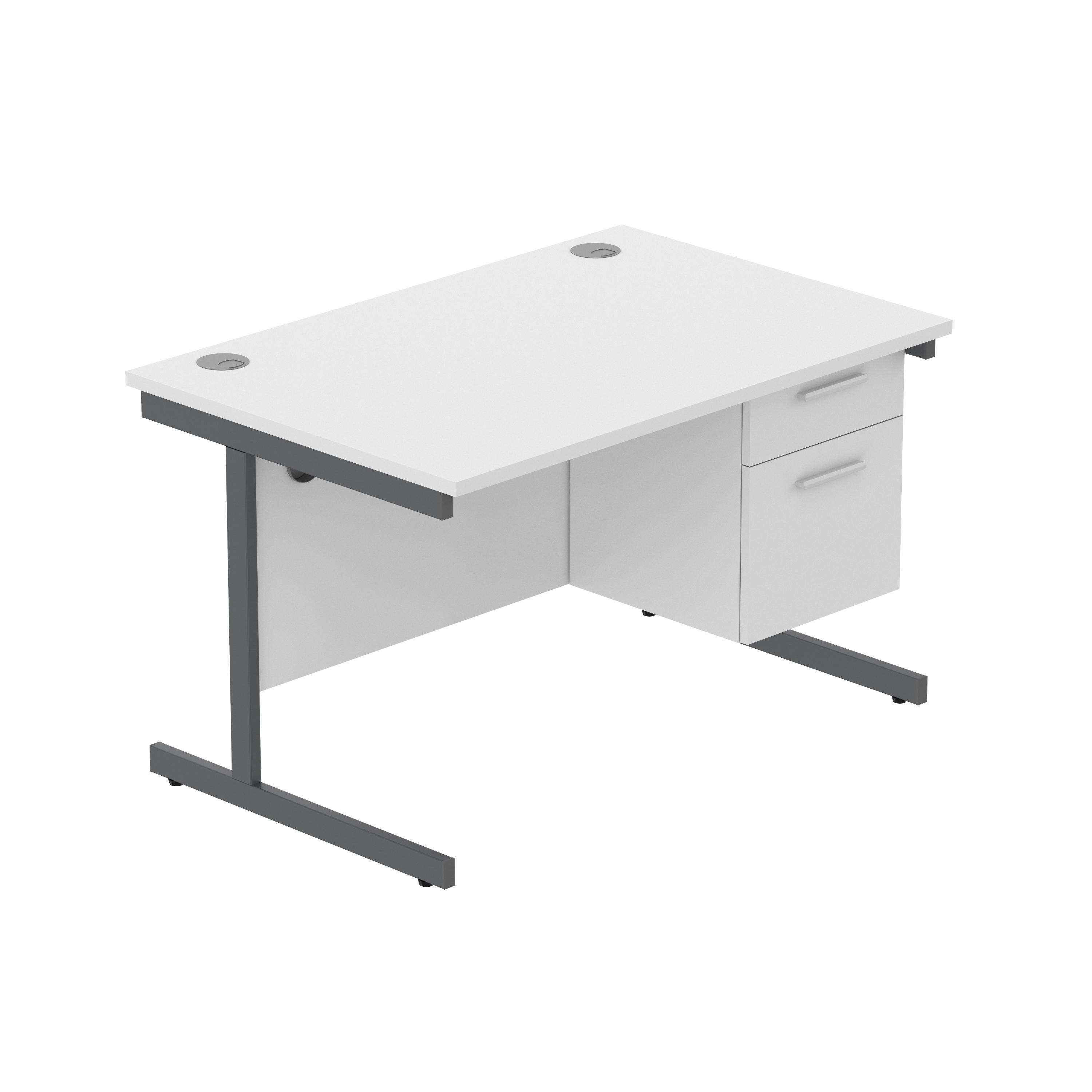 Office Rectangular Desk with Steel Single Upright Cantilever Legs + 2 Drawer Fixed Pedestal (FSC)