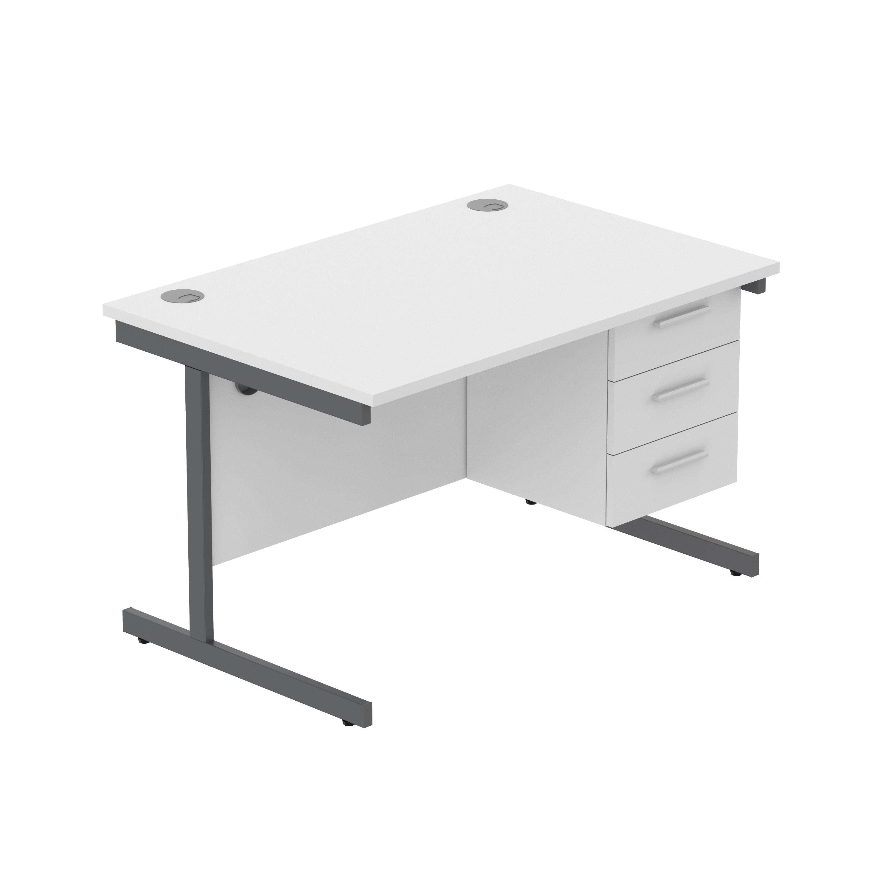 Office Rectangular Desk with Steel Single Upright Cantilever Legs + 3 Drawer Fixed Pedestal (FSC)