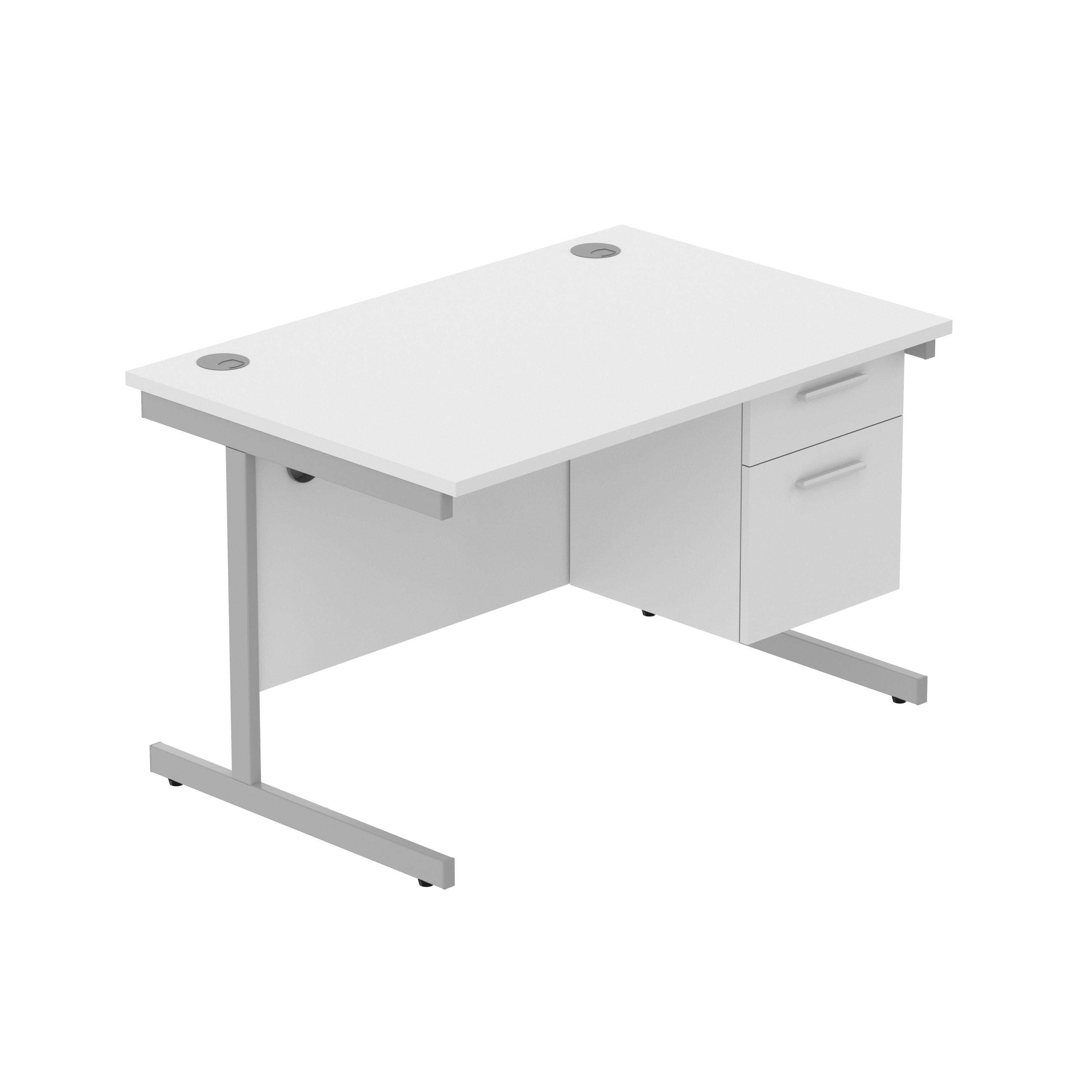Office Rectangular Desk with Steel Single Upright Cantilever Legs + 2 Drawer Fixed Pedestal (FSC)