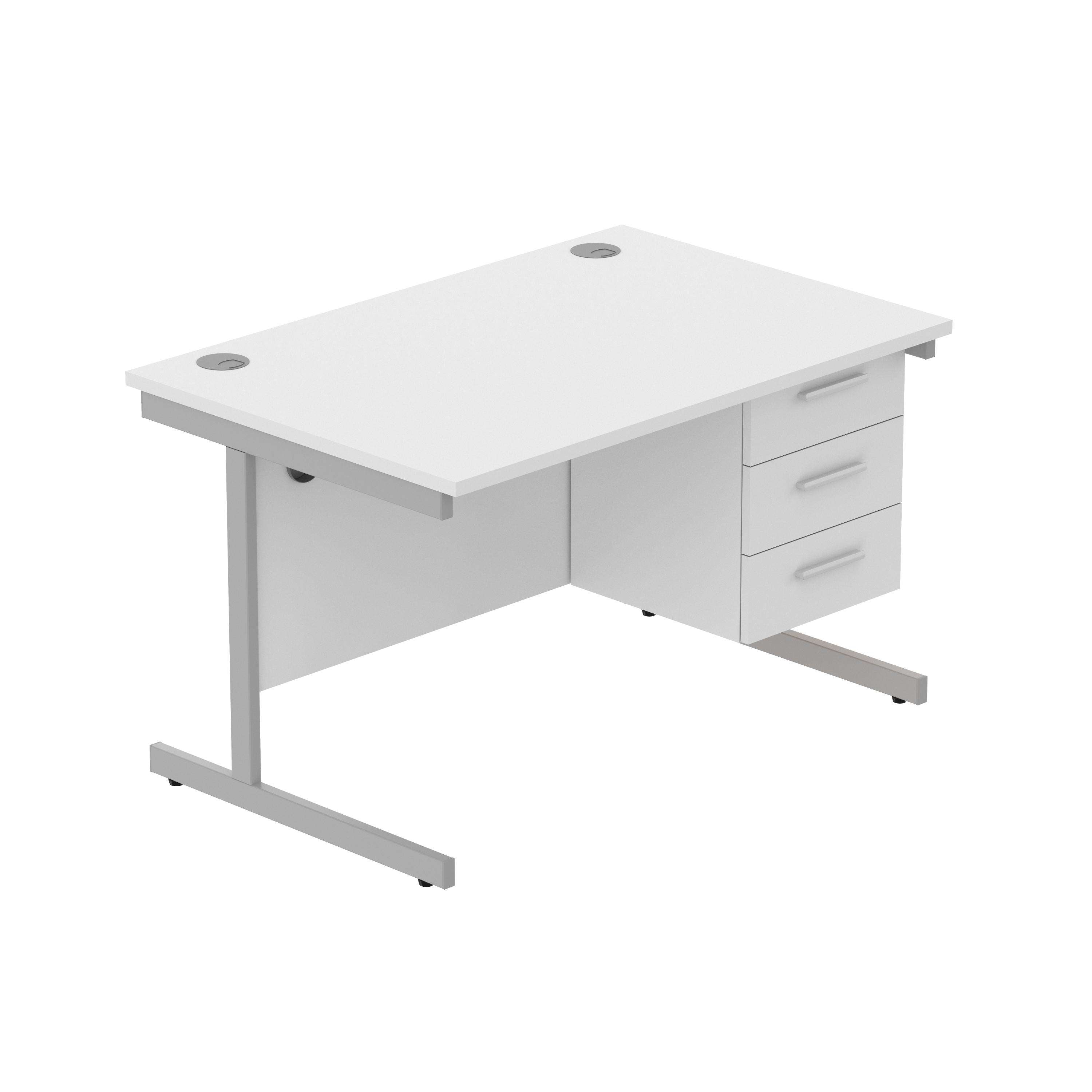 Office Rectangular Desk with Steel Single Upright Cantilever Legs + 3 Drawer Fixed Pedestal (FSC)
