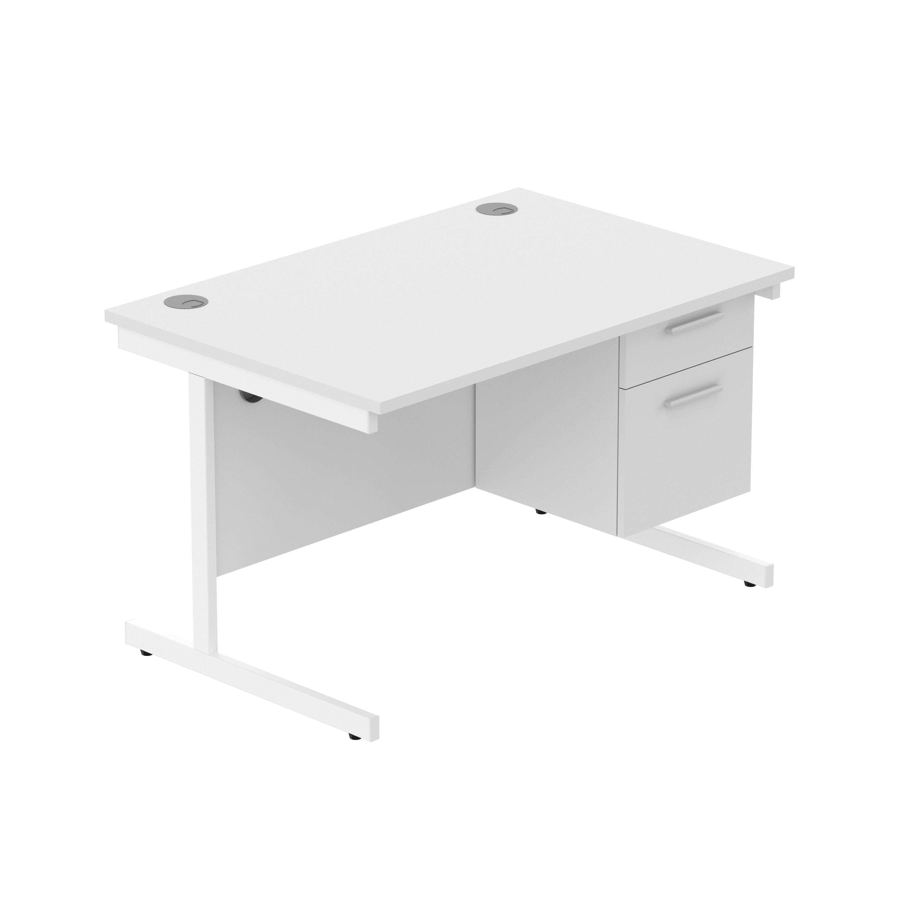Office Rectangular Desk with Steel Single Upright Cantilever Legs + 2 Drawer Fixed Pedestal (FSC)