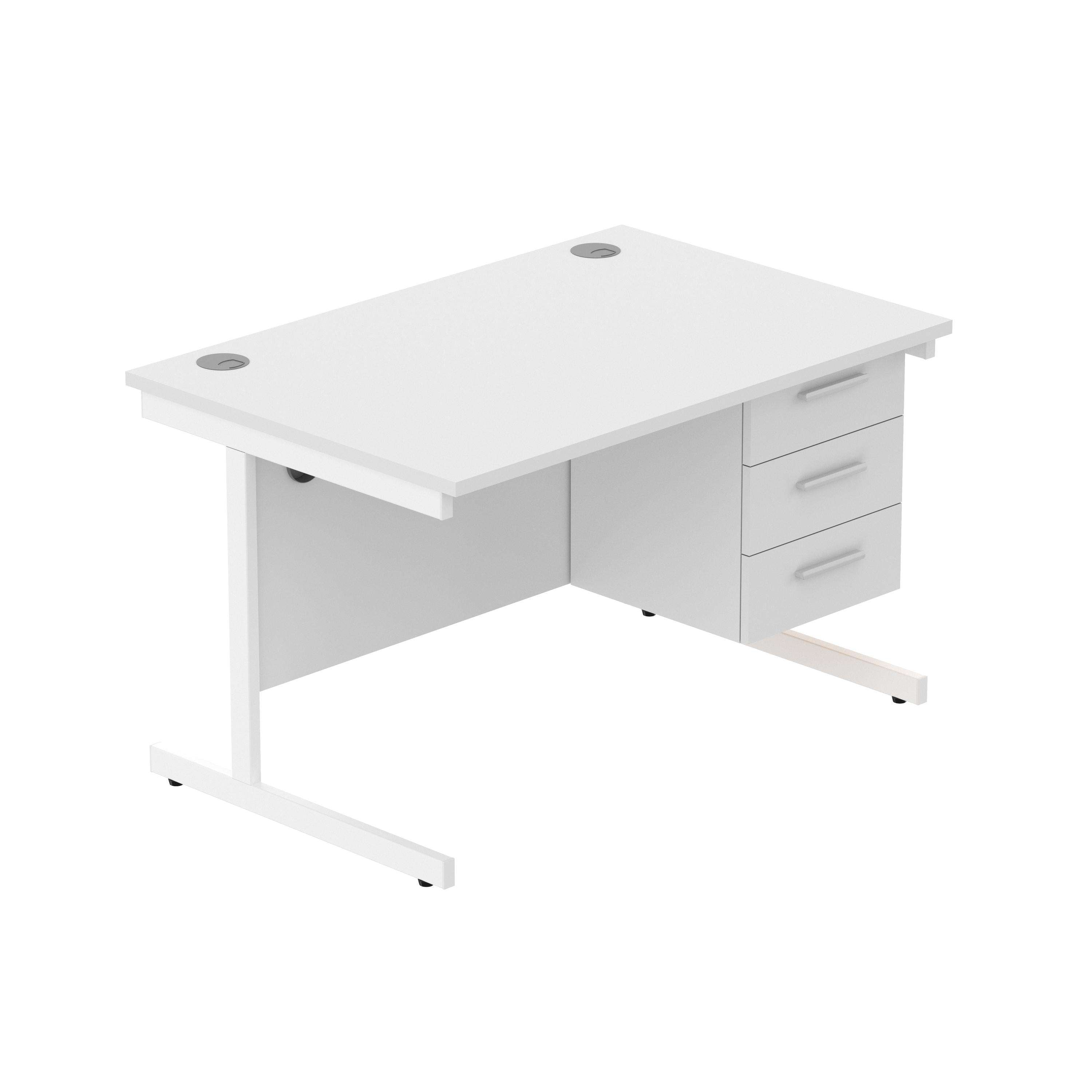 Office Rectangular Desk with Steel Single Upright Cantilever Legs + 3 Drawer Fixed Pedestal (FSC)
