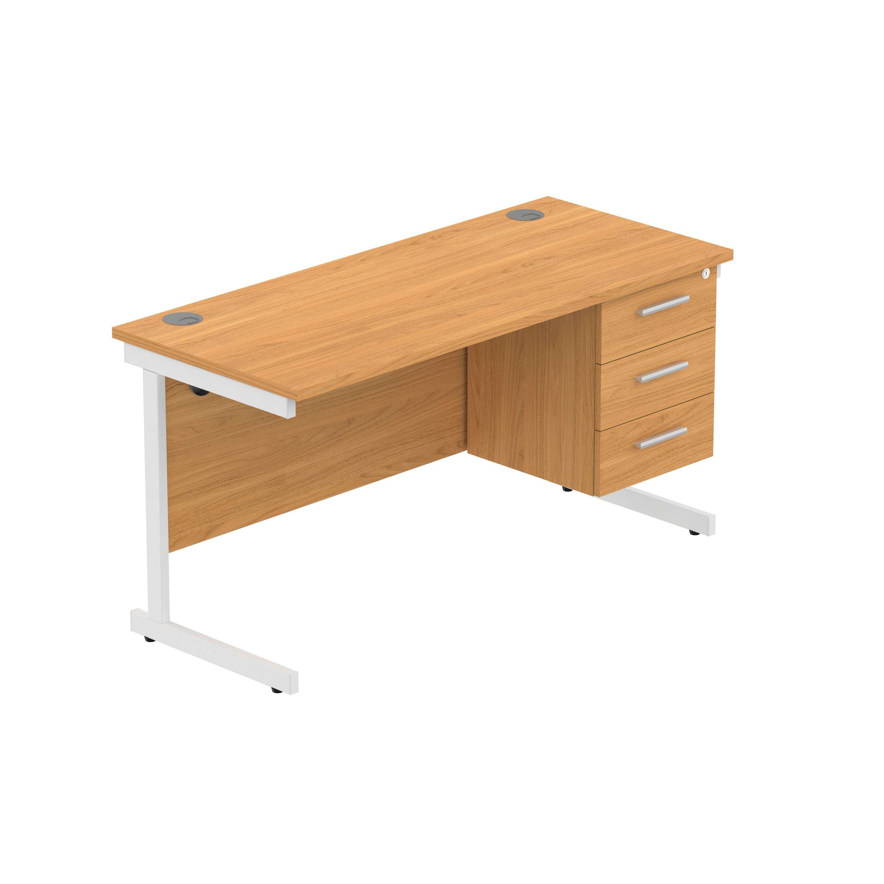Office Rectangular Desk with Steel Single Upright Cantilever Legs + 3 Drawer Fixed Pedestal (FSC)