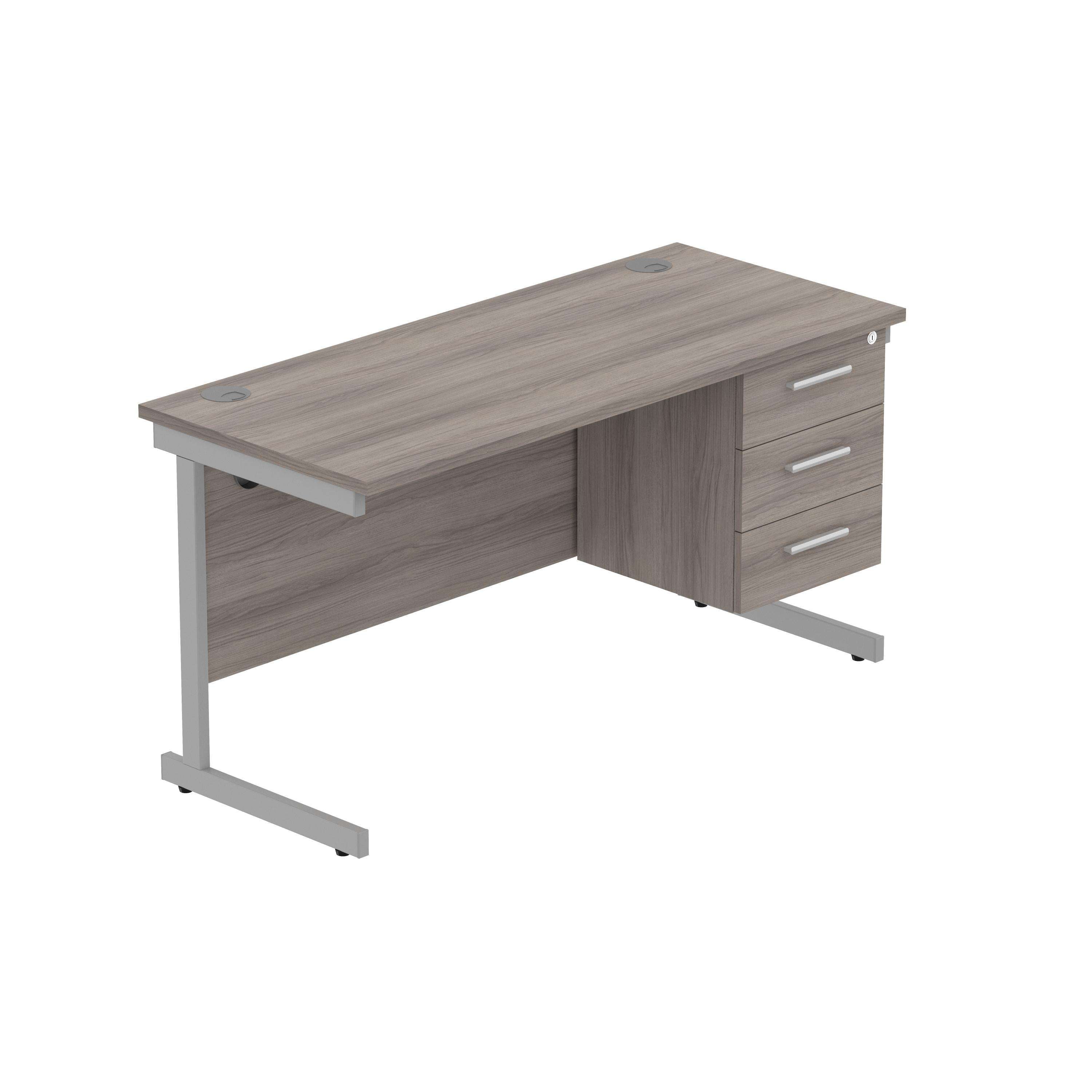 Office Rectangular Desk with Steel Single Upright Cantilever Legs + 3 Drawer Fixed Pedestal (FSC)