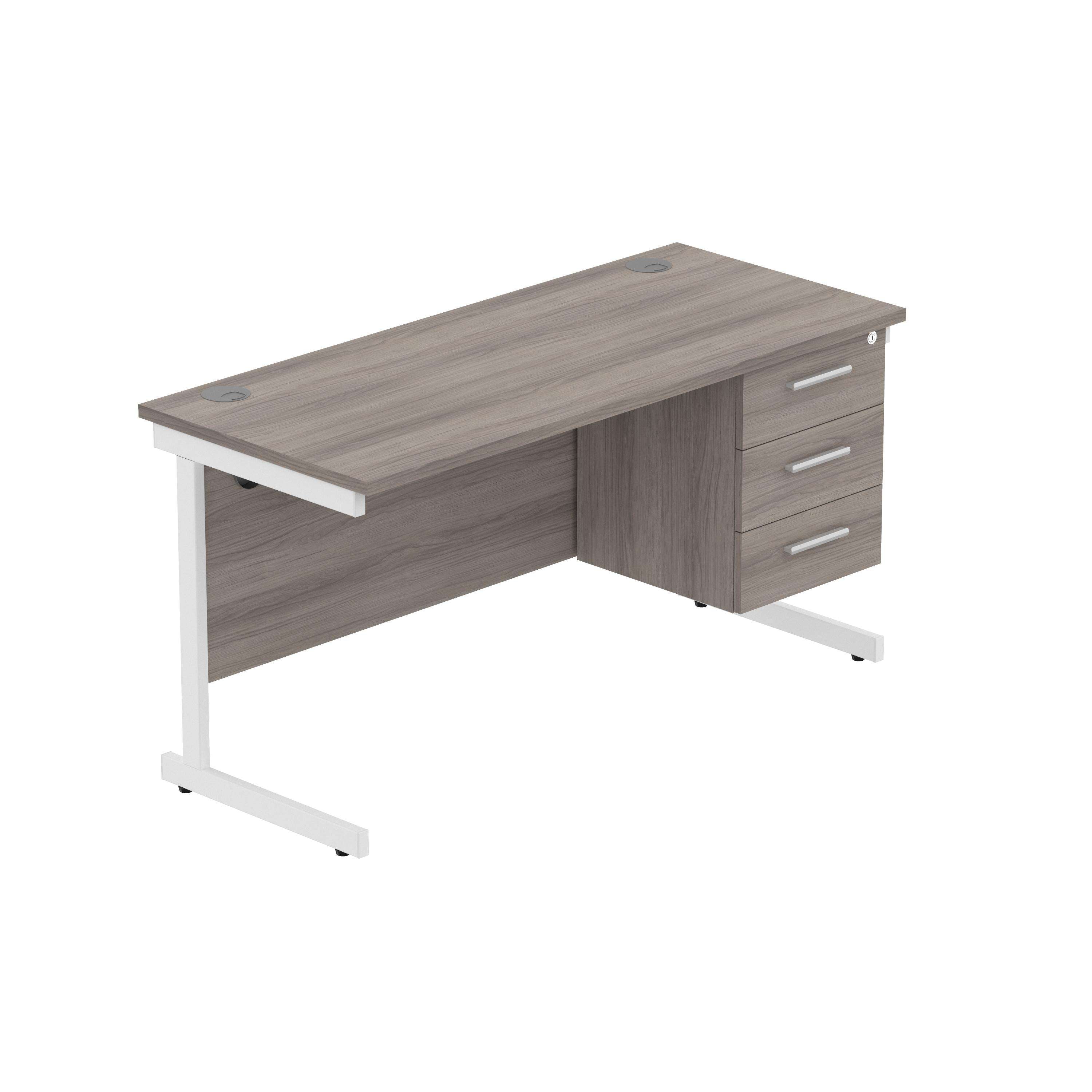 Office Rectangular Desk with Steel Single Upright Cantilever Legs + 3 Drawer Fixed Pedestal (FSC)