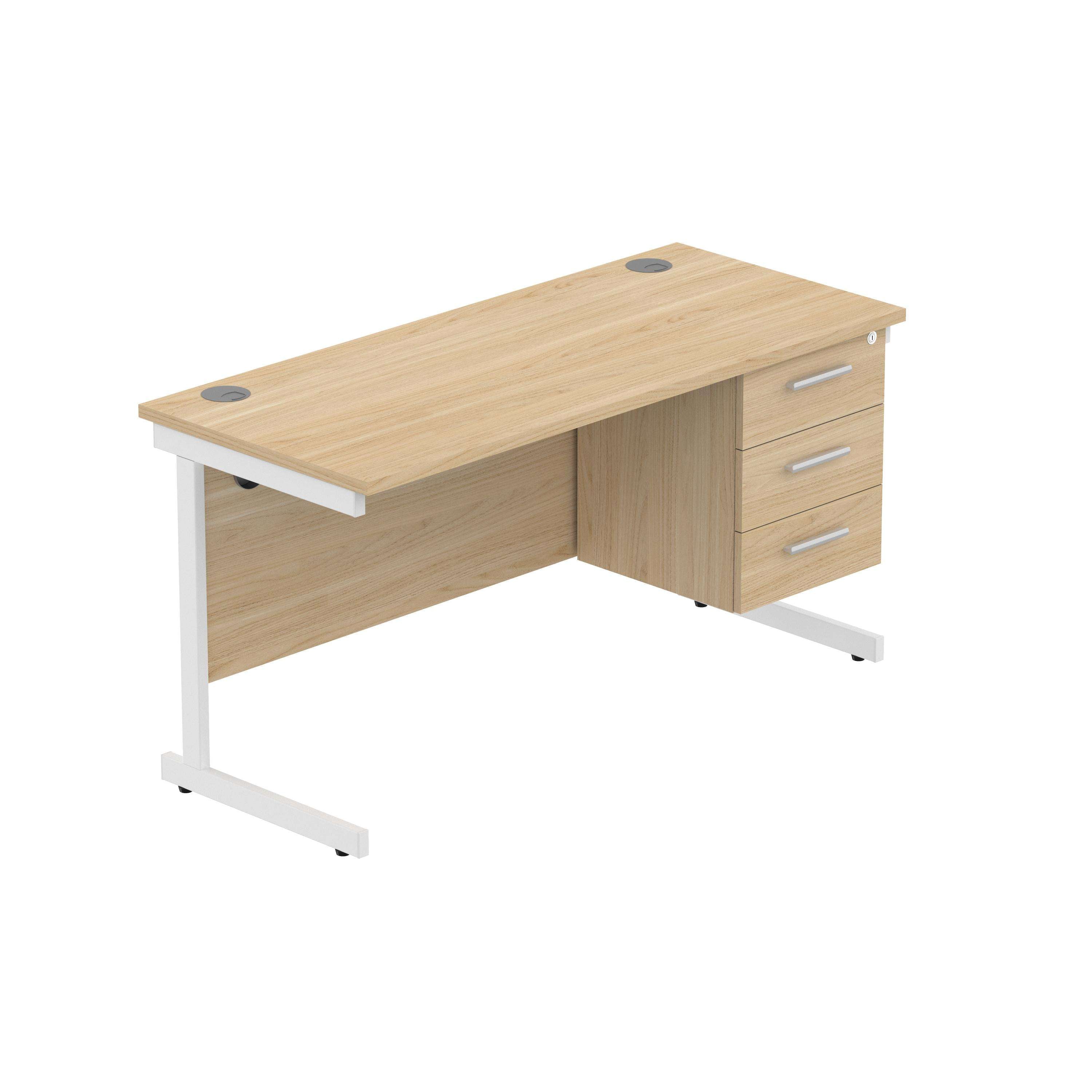 Office Rectangular Desk with Steel Single Upright Cantilever Legs + 3 Drawer Fixed Pedestal (FSC)
