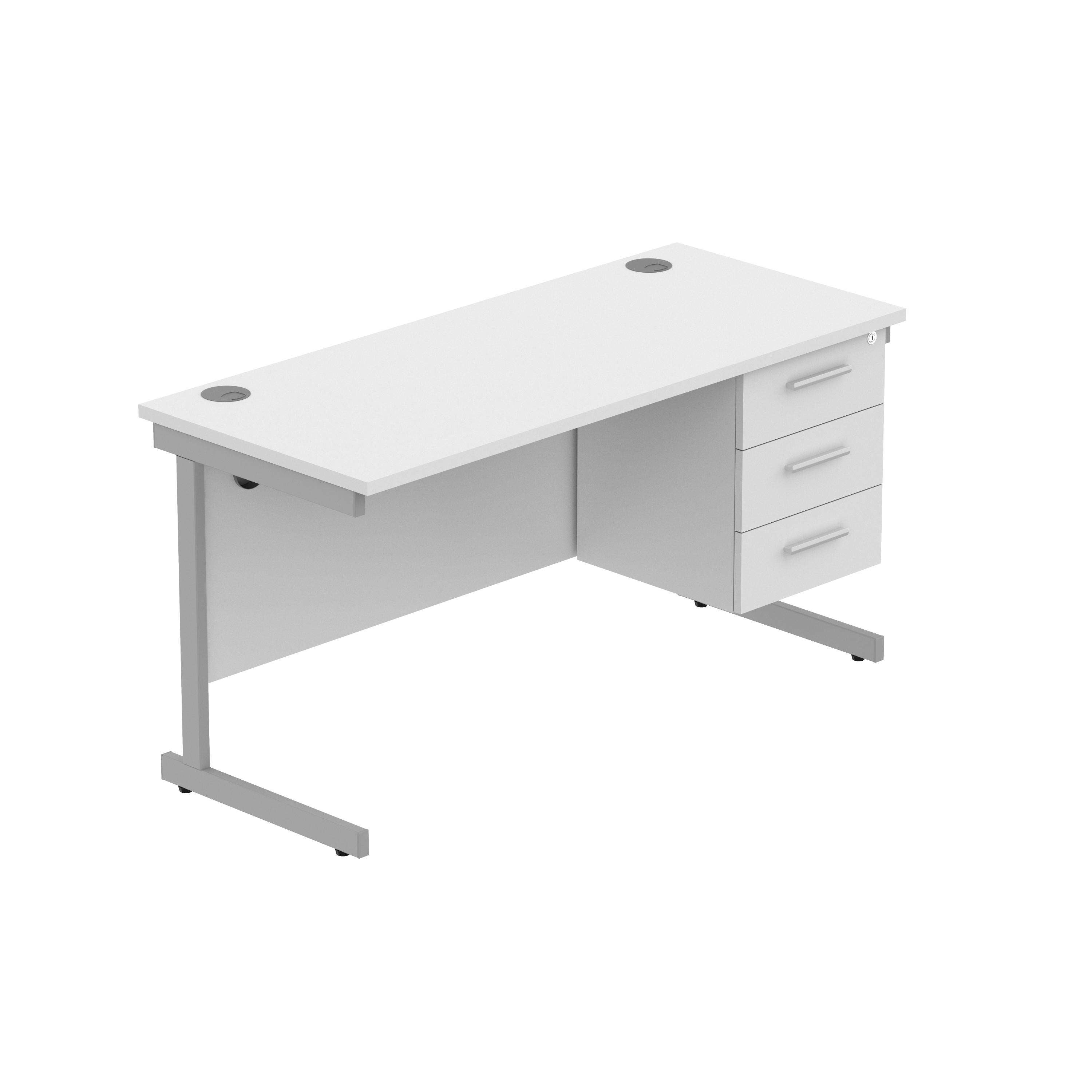 Office Rectangular Desk with Steel Single Upright Cantilever Legs + 3 Drawer Fixed Pedestal (FSC)