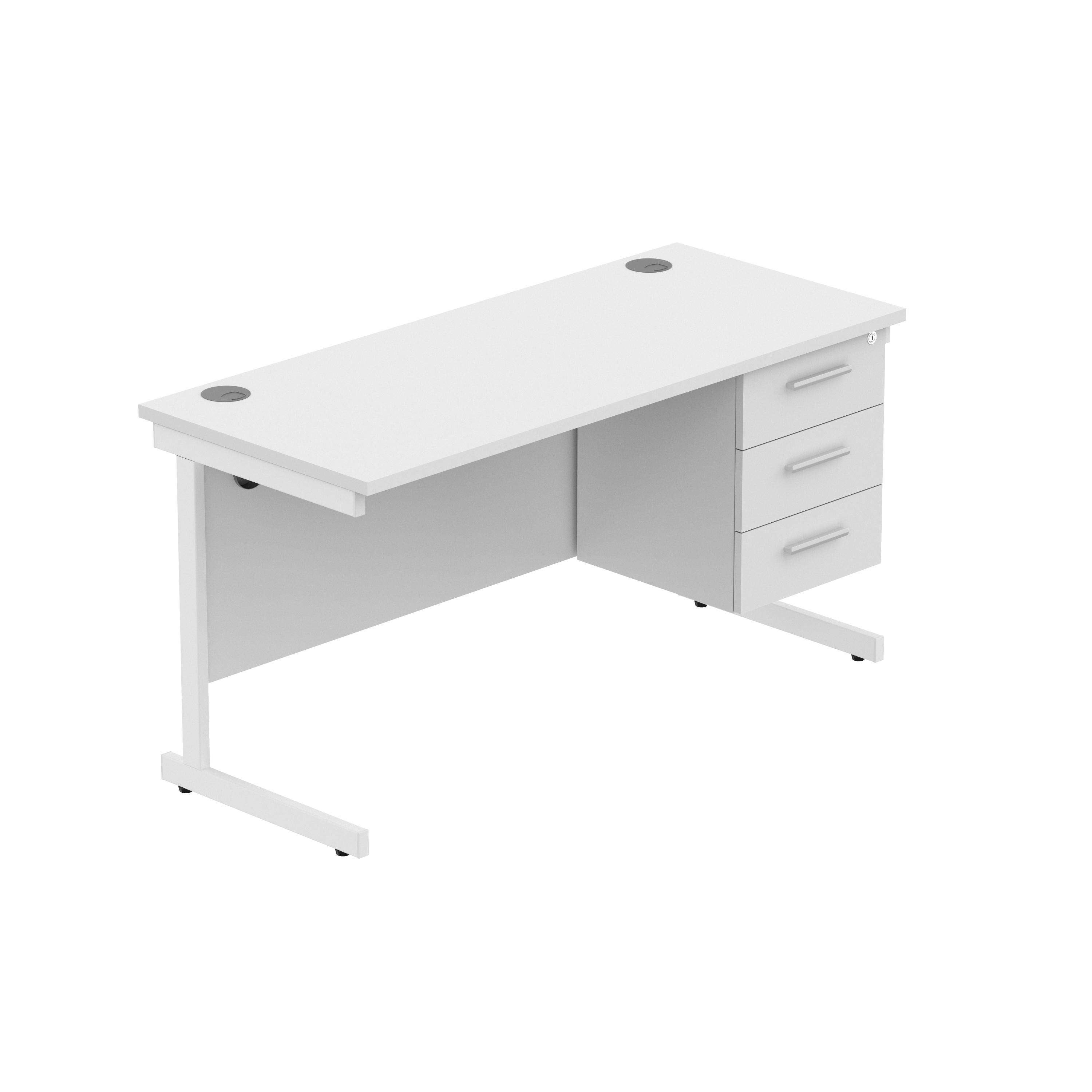 Office Rectangular Desk with Steel Single Upright Cantilever Legs + 3 Drawer Fixed Pedestal (FSC)