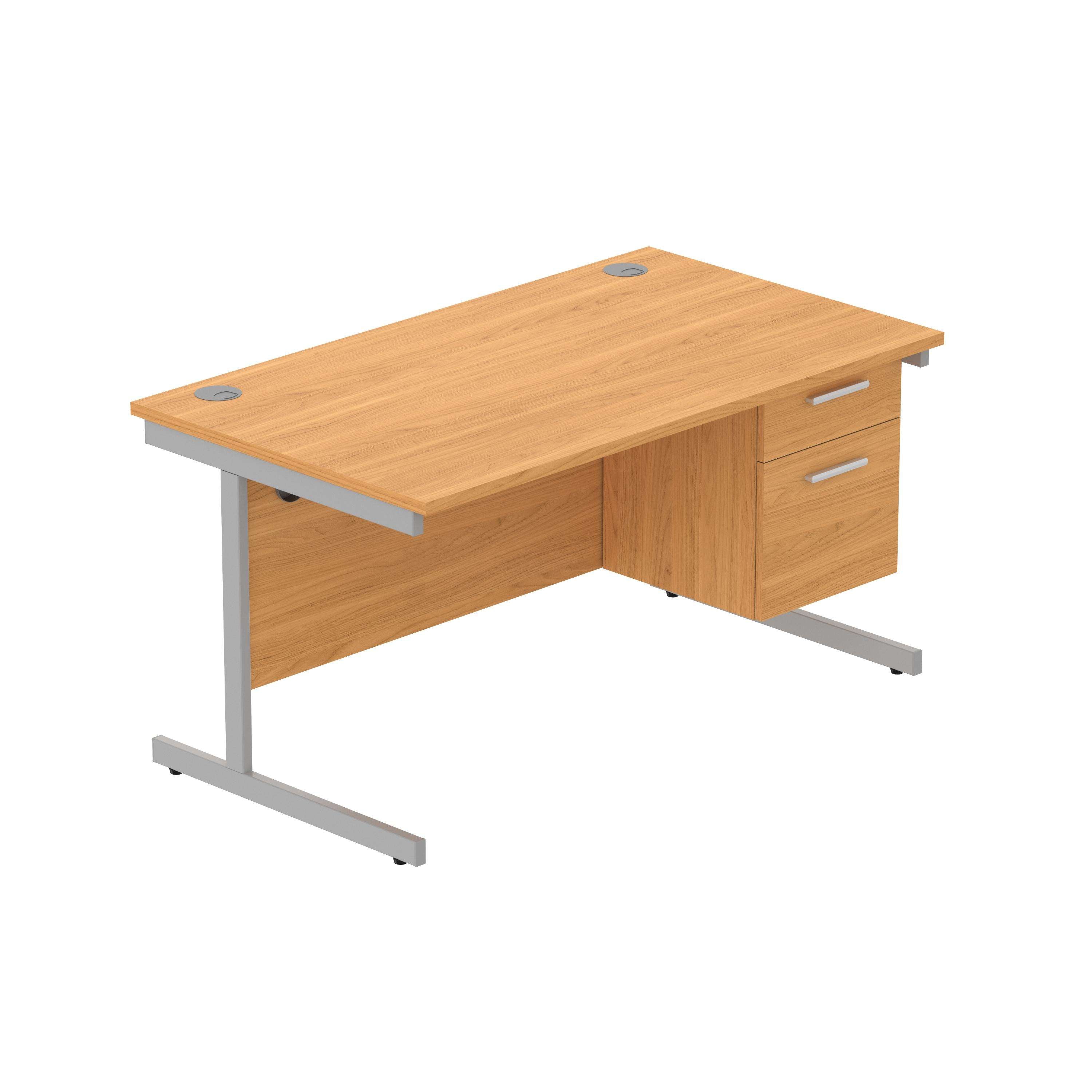 Office Rectangular Desk with Steel Single Upright Cantilever Legs + 2 Drawer Fixed Pedestal (FSC)