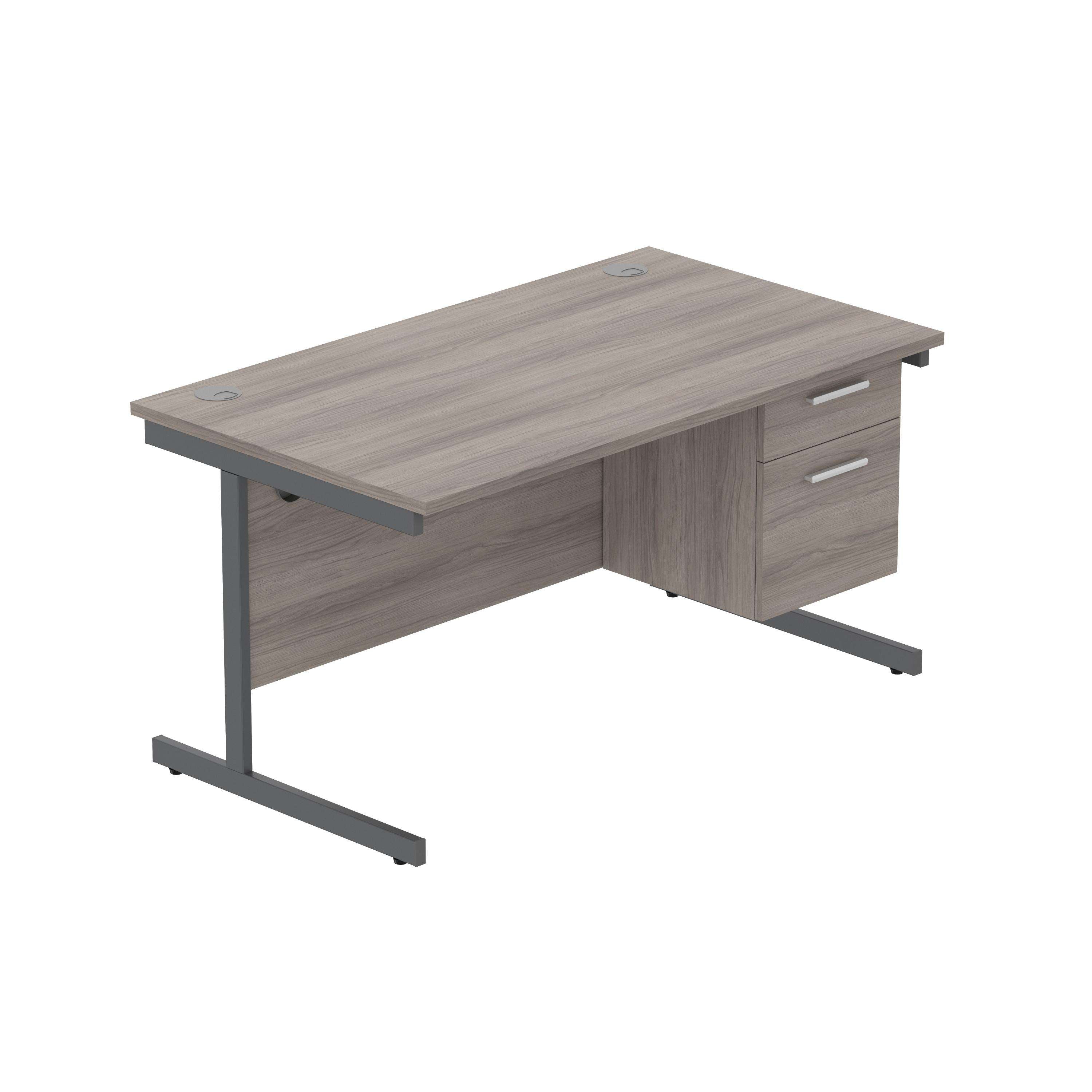 Office Rectangular Desk with Steel Single Upright Cantilever Legs + 2 Drawer Fixed Pedestal (FSC)
