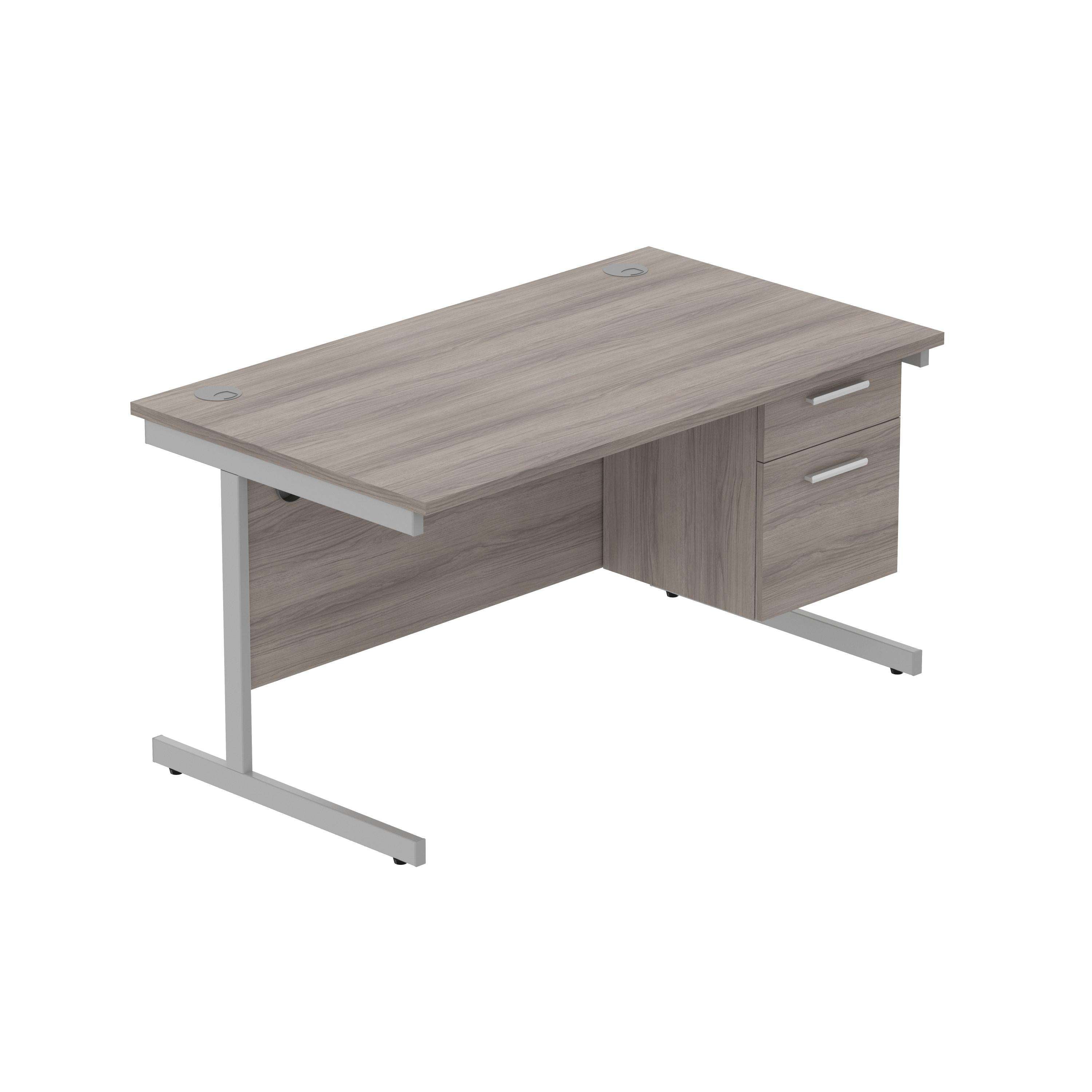 Office Rectangular Desk with Steel Single Upright Cantilever Legs + 2 Drawer Fixed Pedestal (FSC)
