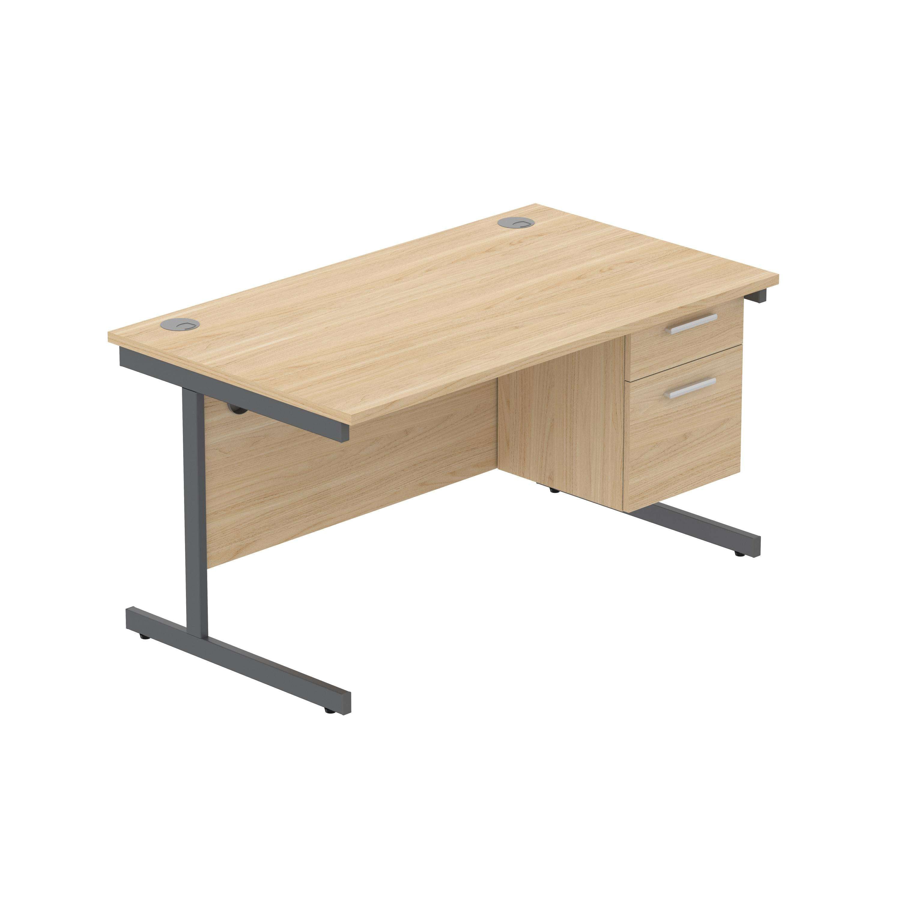 Office Rectangular Desk with Steel Single Upright Cantilever Legs + 2 Drawer Fixed Pedestal (FSC)