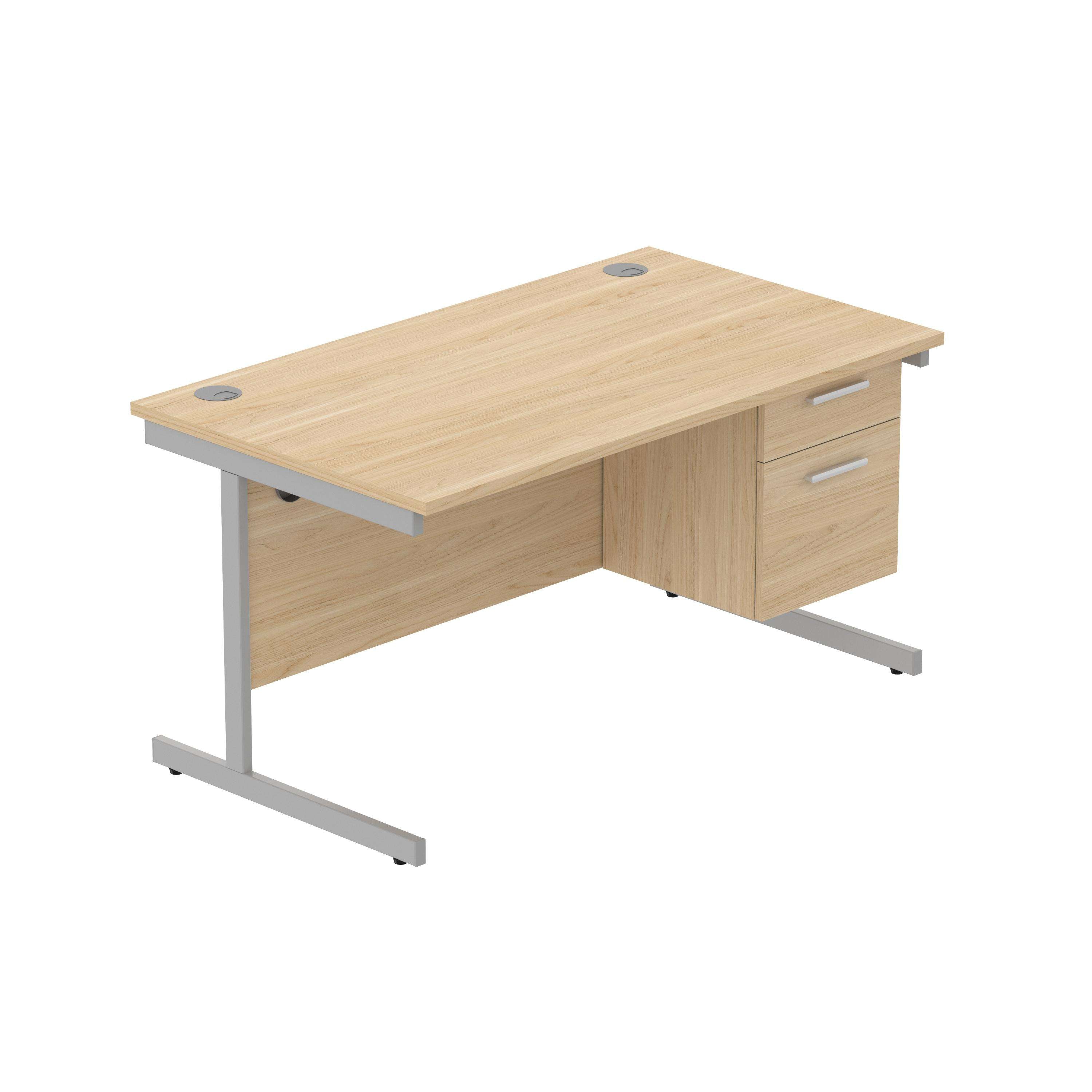 Office Rectangular Desk with Steel Single Upright Cantilever Legs + 2 Drawer Fixed Pedestal (FSC)