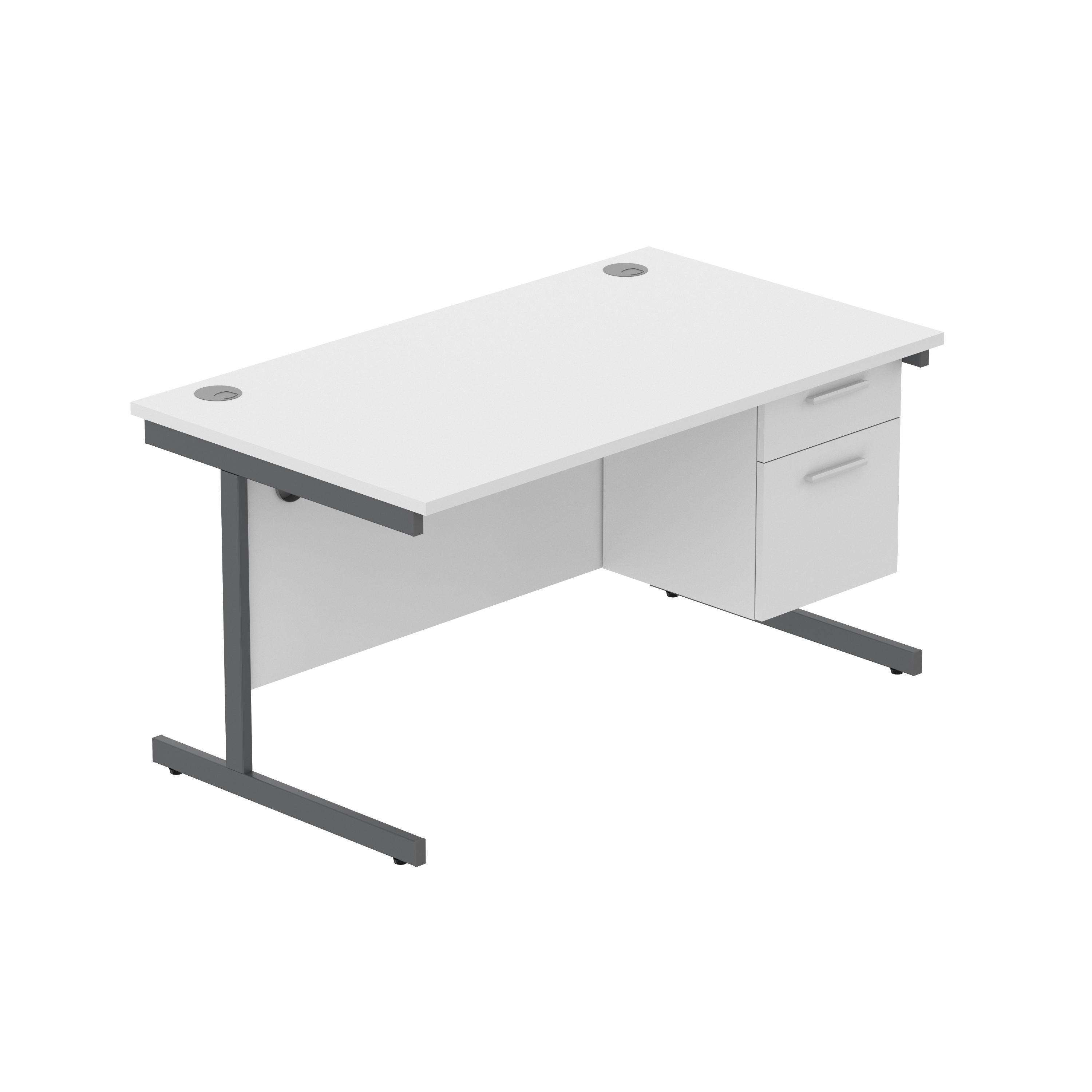 Office Rectangular Desk with Steel Single Upright Cantilever Legs + 2 Drawer Fixed Pedestal (FSC)
