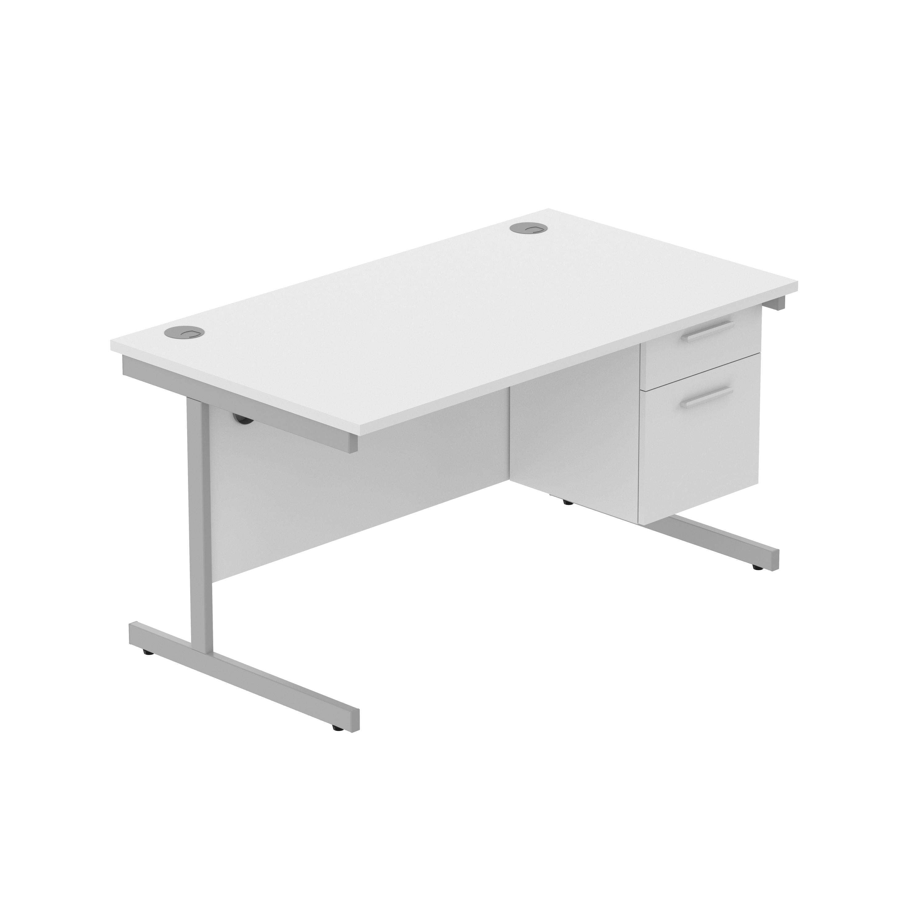 Office Rectangular Desk with Steel Single Upright Cantilever Legs + 2 Drawer Fixed Pedestal (FSC)
