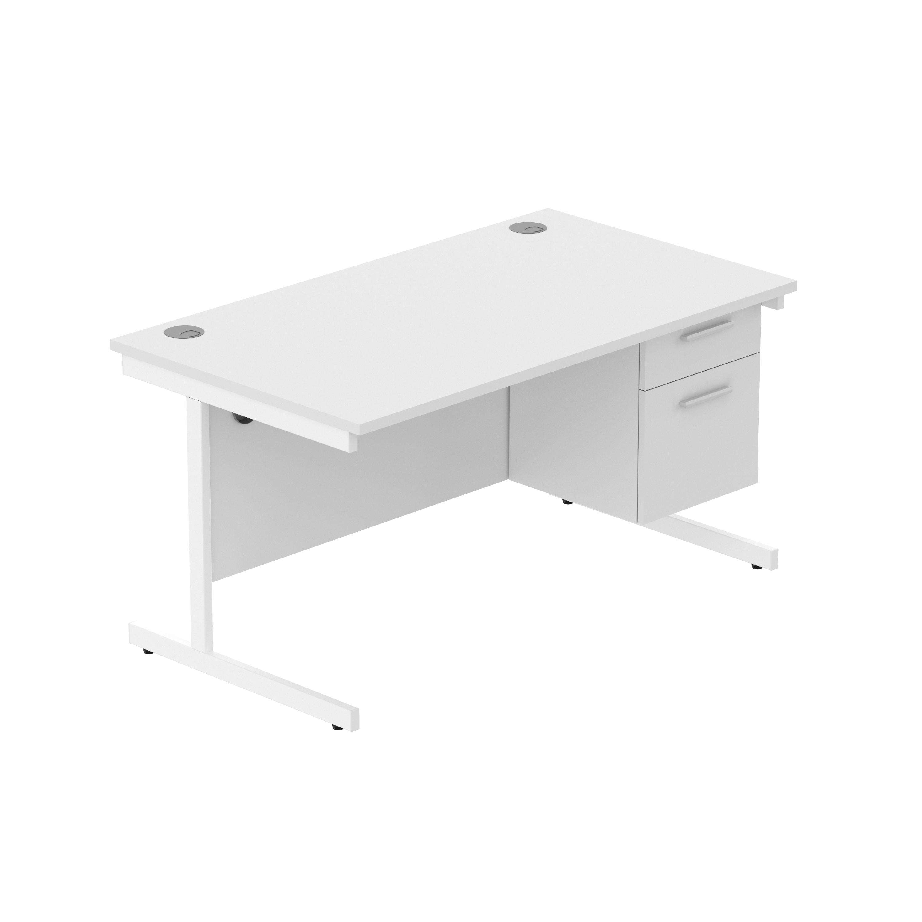 Office Rectangular Desk with Steel Single Upright Cantilever Legs + 2 Drawer Fixed Pedestal (FSC)