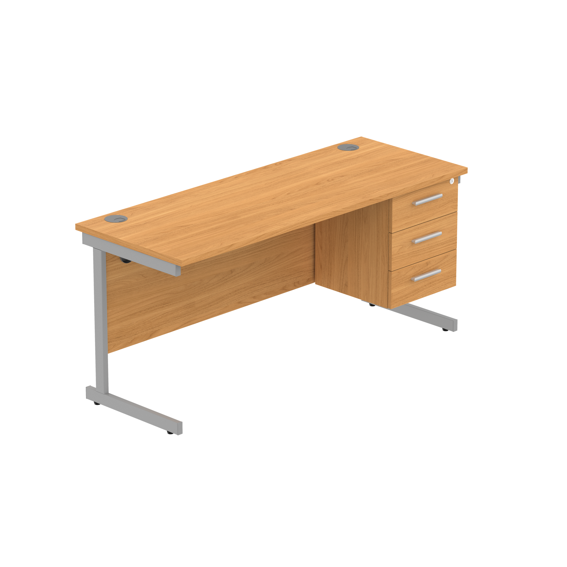 Office Rectangular Desk with Steel Single Upright Cantilever Legs + 3 Drawer Fixed Pedestal (FSC) | 1600X600 | Norwegian Beech/Silver