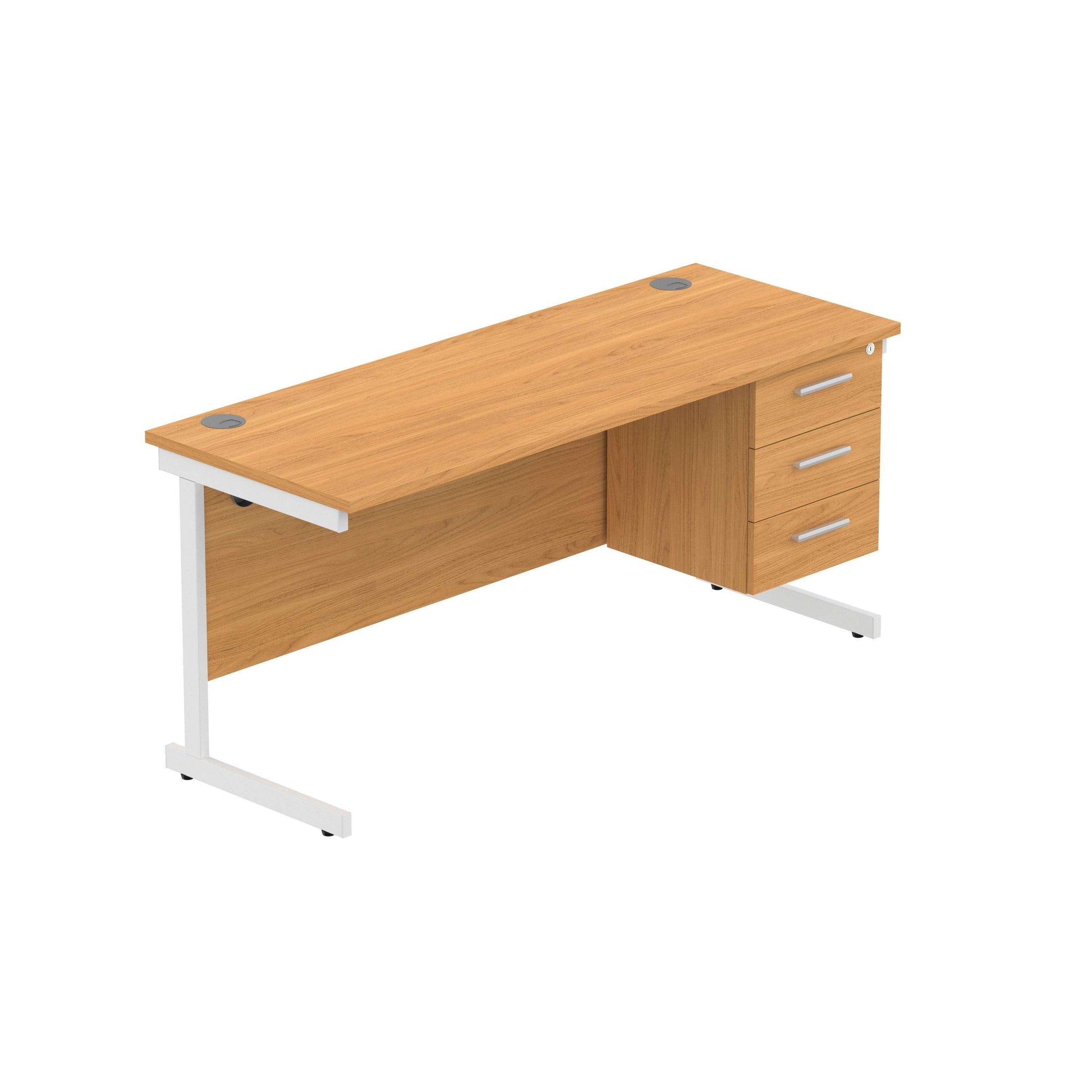 Office Rectangular Desk with Steel Single Upright Cantilever Legs + 3 Drawer Fixed Pedestal (FSC) | 1600X600 | Norwegian Beech/White