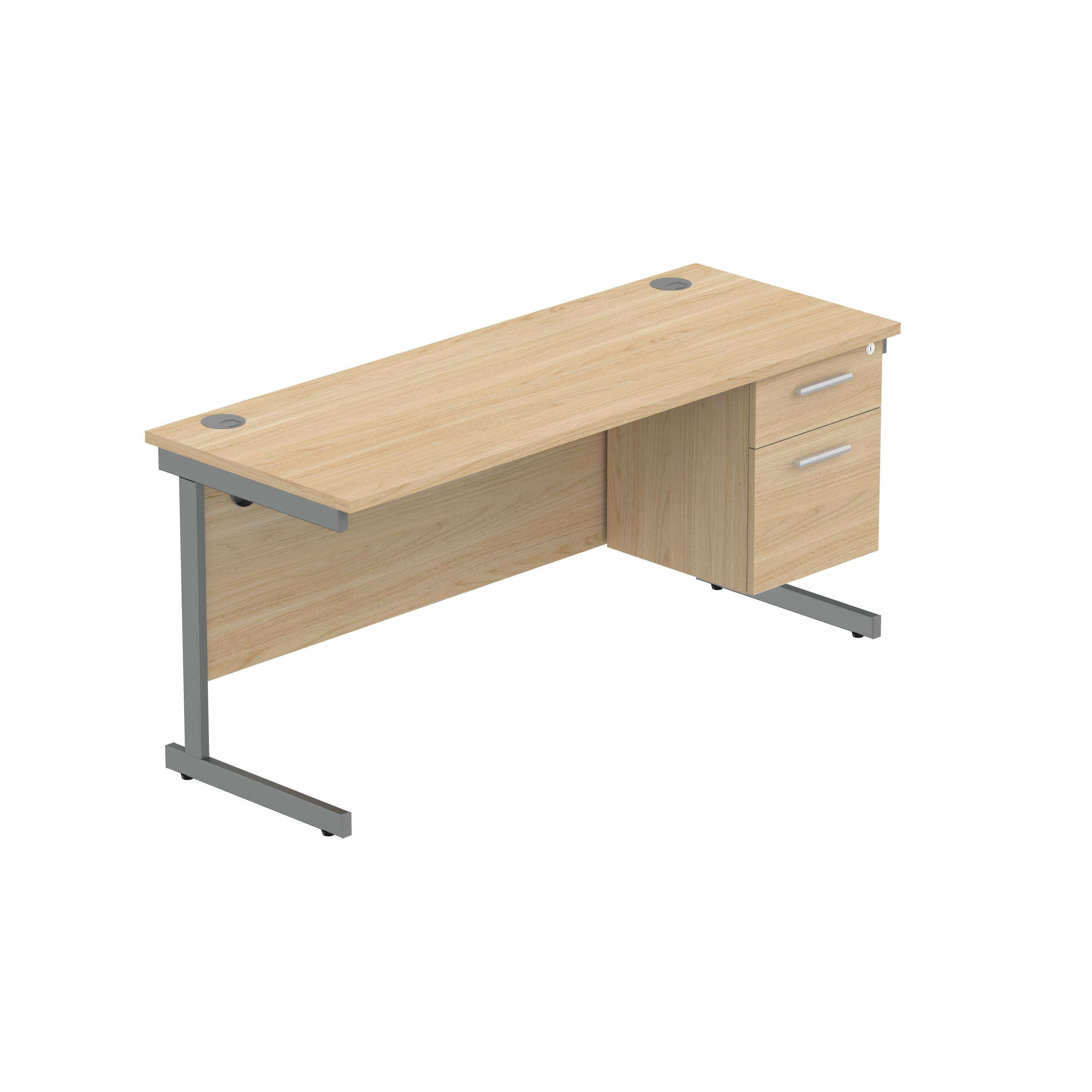 Office Rectangular Desk with Steel Single Upright Cantilever Legs + 2 Drawer Fixed Pedestal (FSC) | 1600X600 | Canadian Oak/Graphite