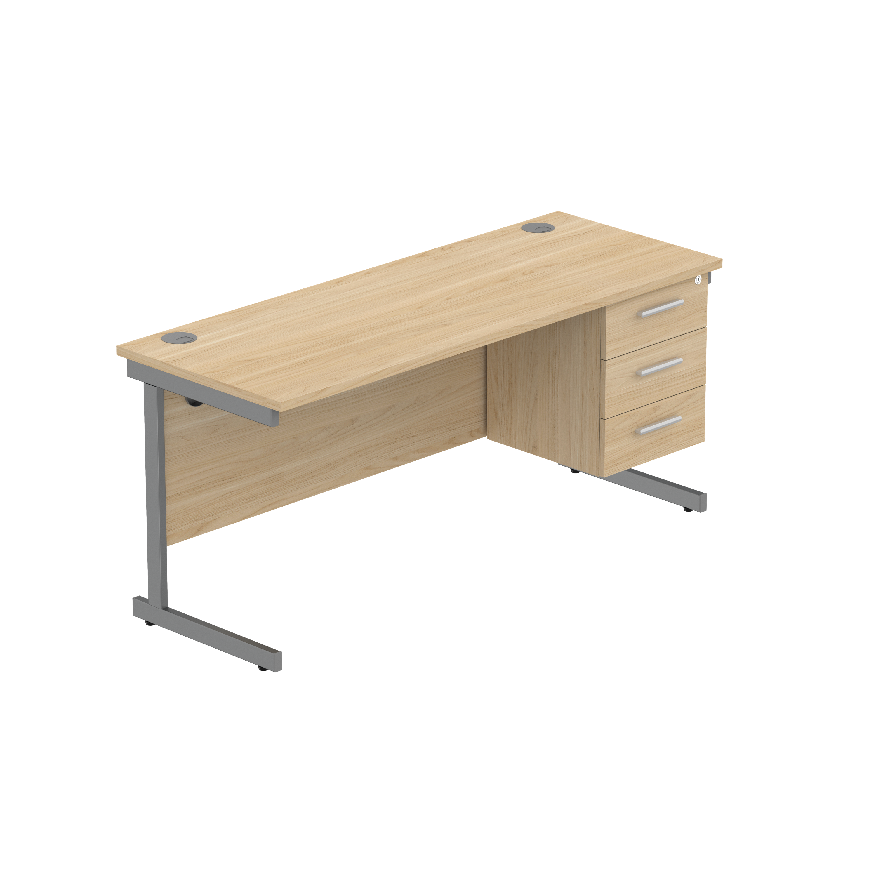 Office Rectangular Desk with Steel Single Upright Cantilever Legs + 3 Drawer Fixed Pedestal (FSC) | 1600X600 | Canadian Oak/Graphite