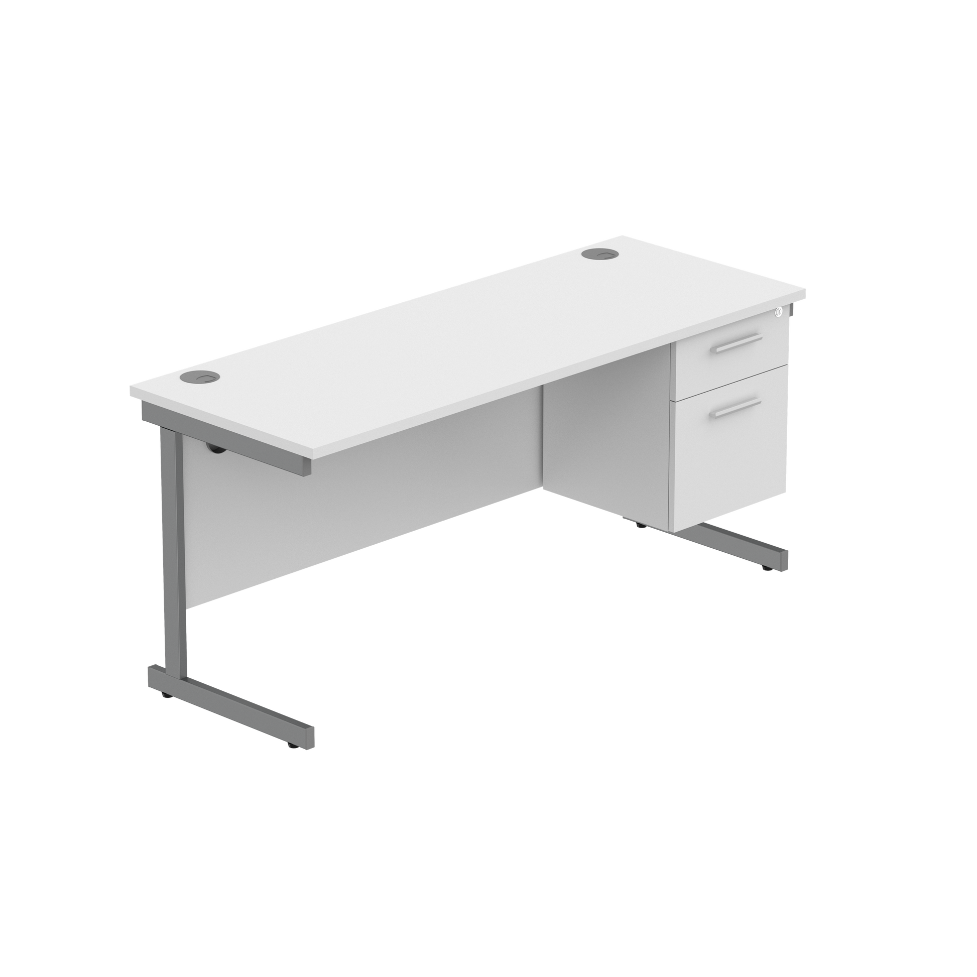 Office Rectangular Desk with Steel Single Upright Cantilever Legs + 2 Drawer Fixed Pedestal (FSC) | 1600X600 | Arctic White/Graphite