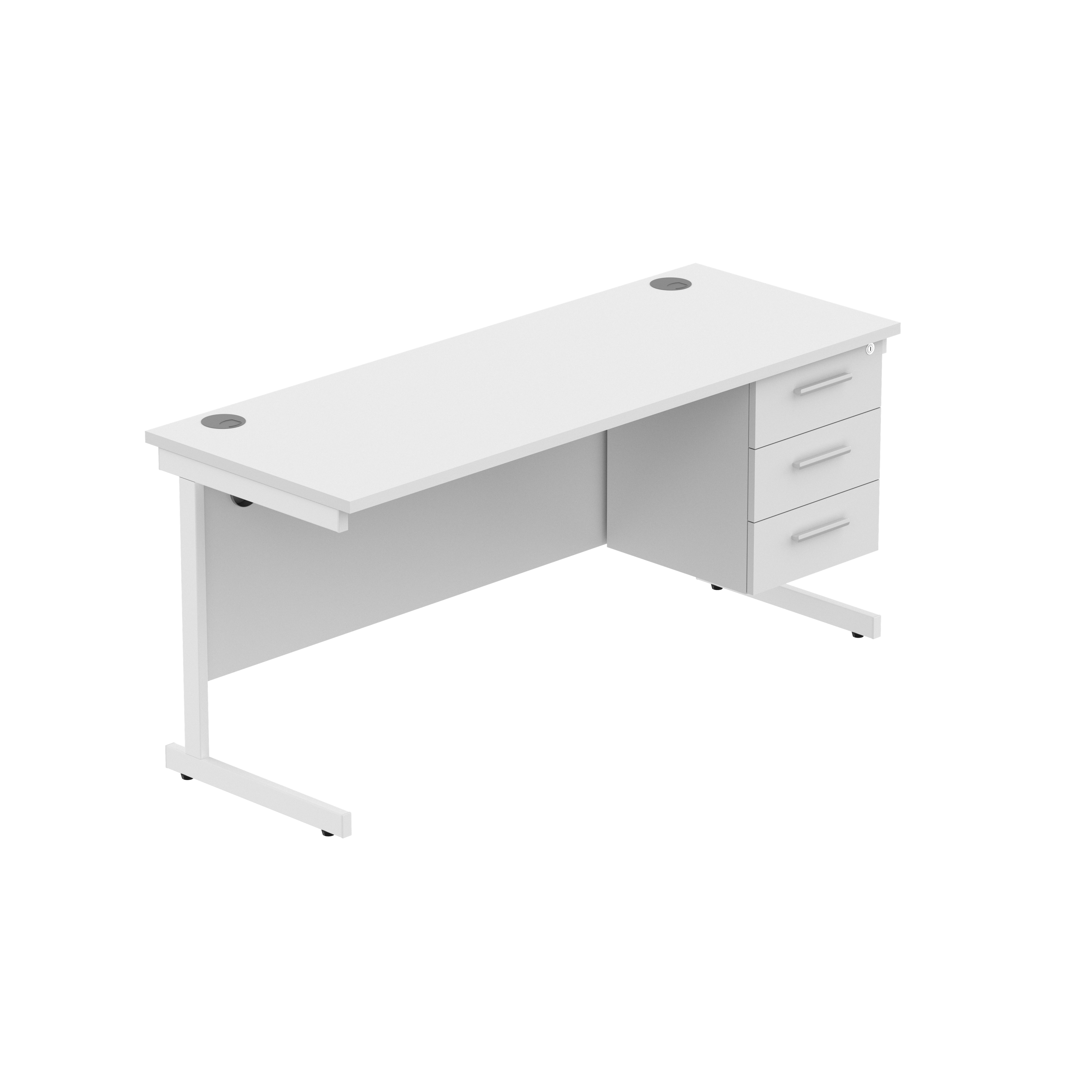 Office Rectangular Desk with Steel Single Upright Cantilever Legs + 3 Drawer Fixed Pedestal (FSC) | 1600X600 | Arctic White/White
