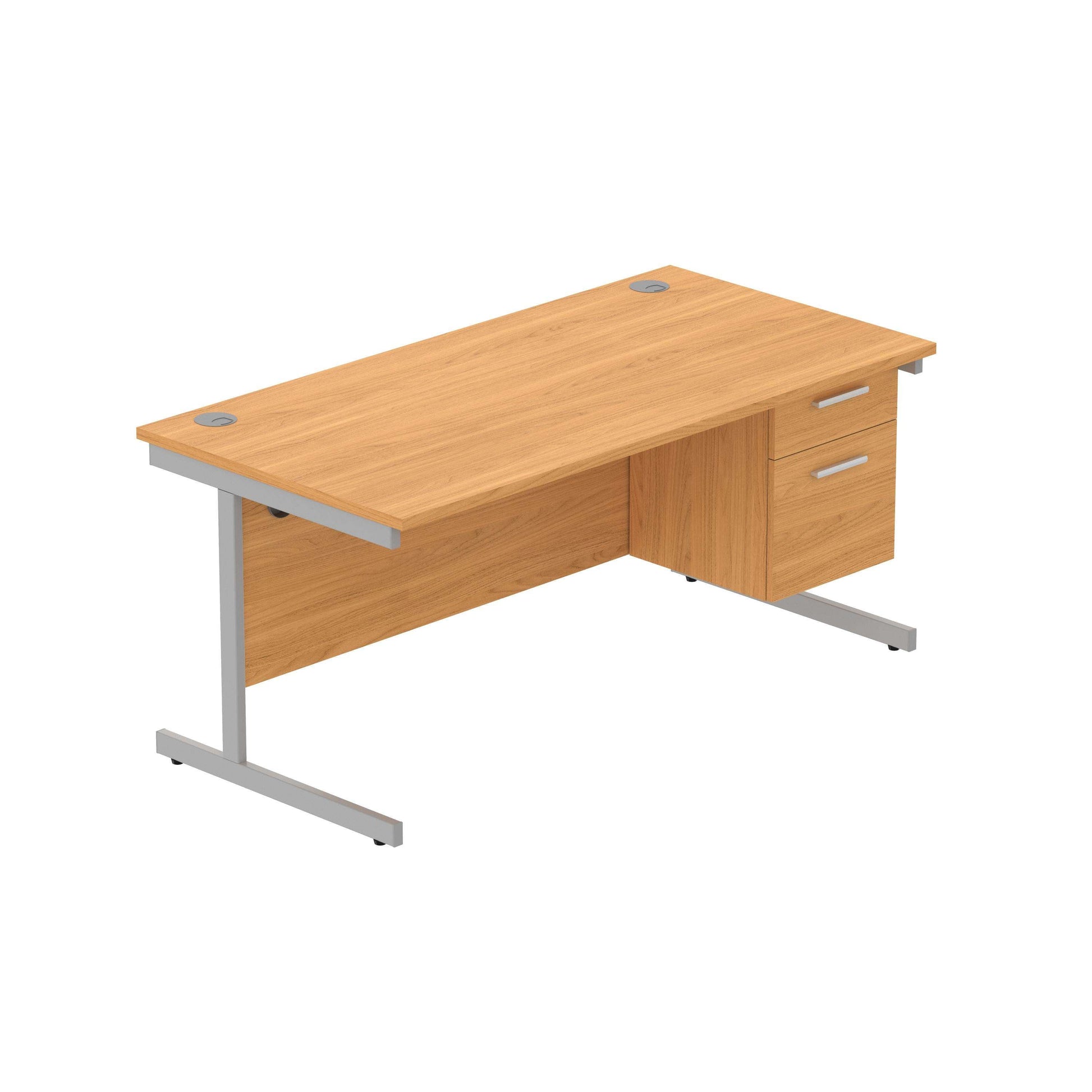 Office Rectangular Desk with Steel Single Upright Cantilever Legs + 2 Drawer Fixed Pedestal (FSC) | 1600X800 | Norwegian Beech/Silver