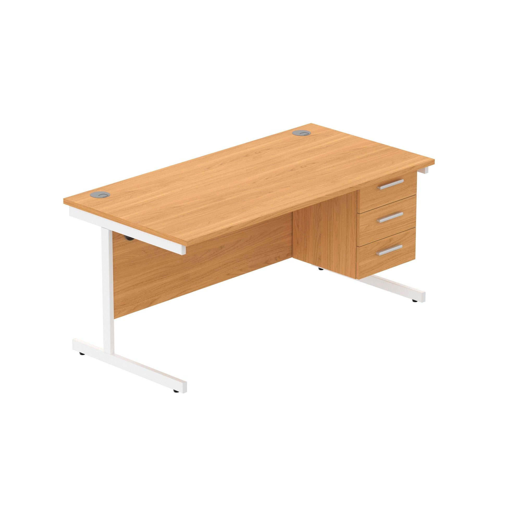 Office Rectangular Desk with Steel Single Upright Cantilever Legs + 3 Drawer Fixed Pedestal (FSC) | 1600X800 | Norwegian Beech/White