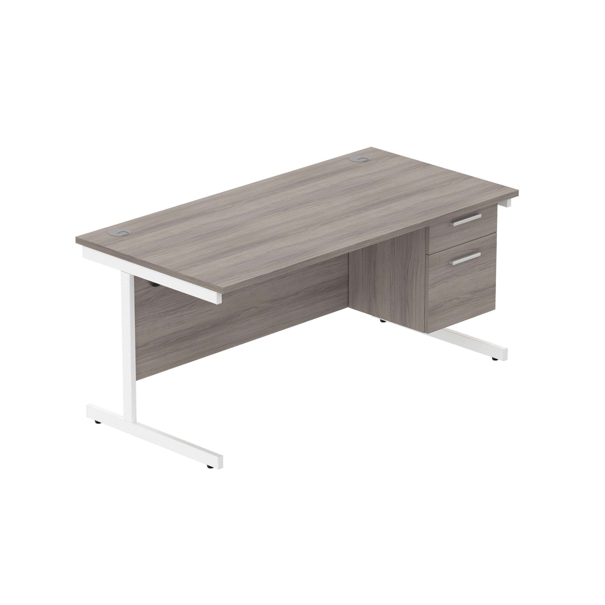 Office Rectangular Desk with Steel Single Upright Cantilever Legs + 2 Drawer Fixed Pedestal (FSC) | 1600X800 | Alaskan Grey Oak/White