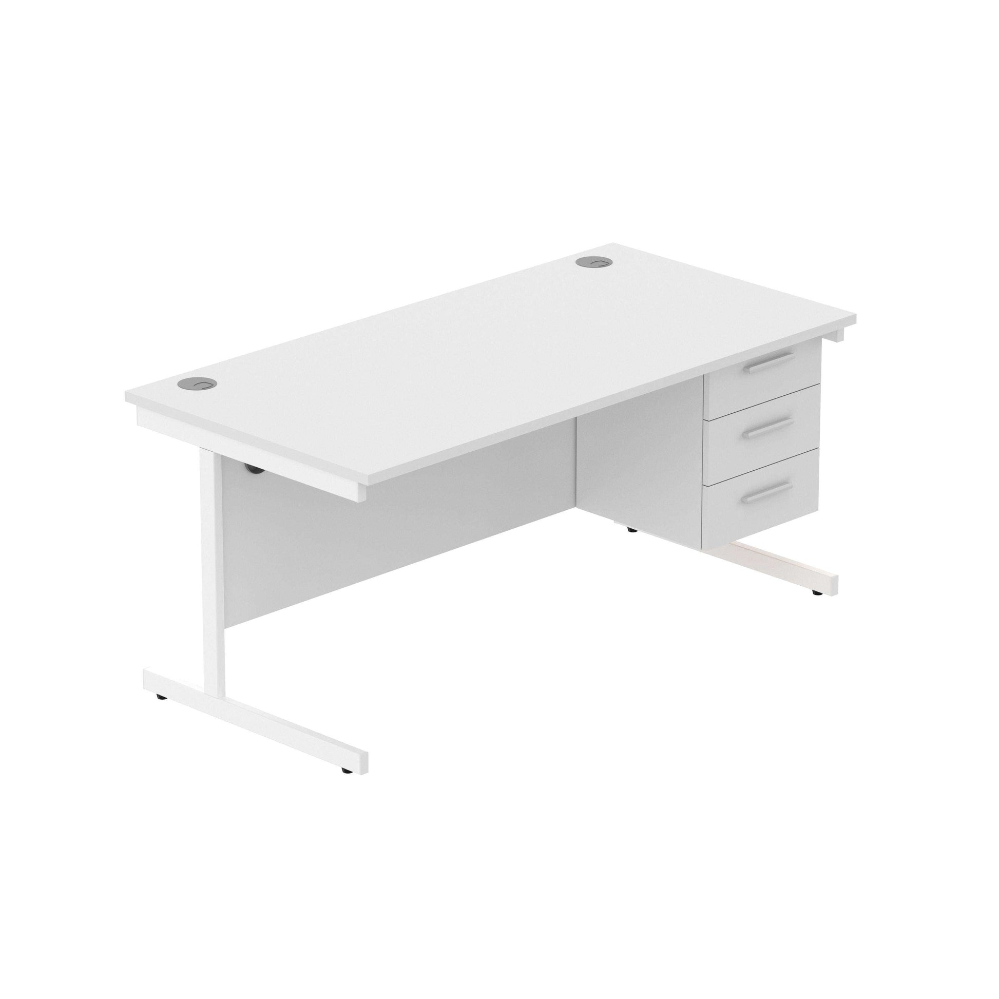 Office Rectangular Desk with Steel Single Upright Cantilever Legs + 3 Drawer Fixed Pedestal (FSC) | 1600X800 | Arctic White/White