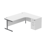 Single Upright Right Hand Radial Desk + Desk High Pedestal (FSC) | 600mm Deep Pedestal | 1800 X 1200 | Arctic White/Graphite