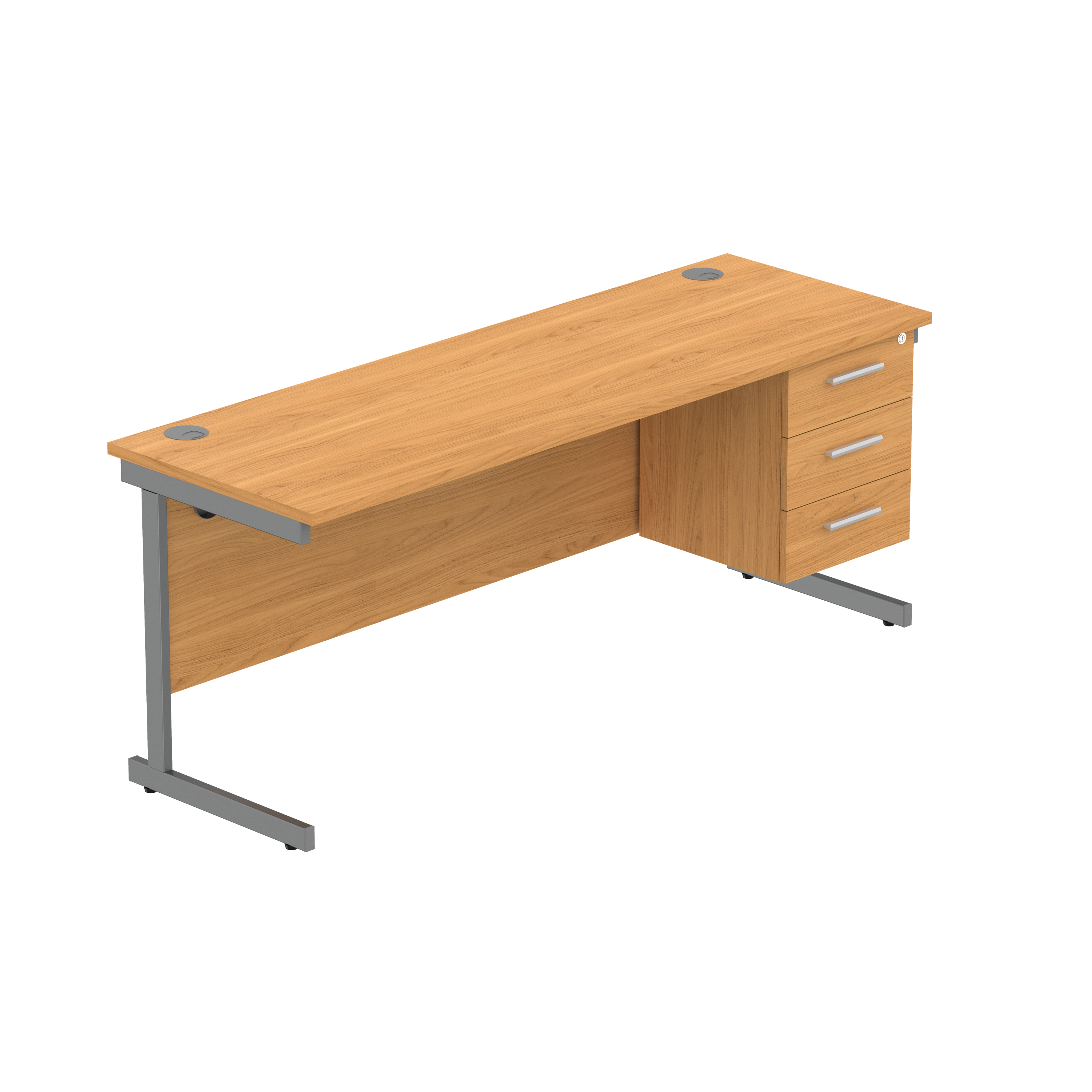 Office Rectangular Desk with Steel Single Upright Cantilever Legs + 3 Drawer Fixed Pedestal (FSC) | 1800X600 | Norwegian Beech/Graphite