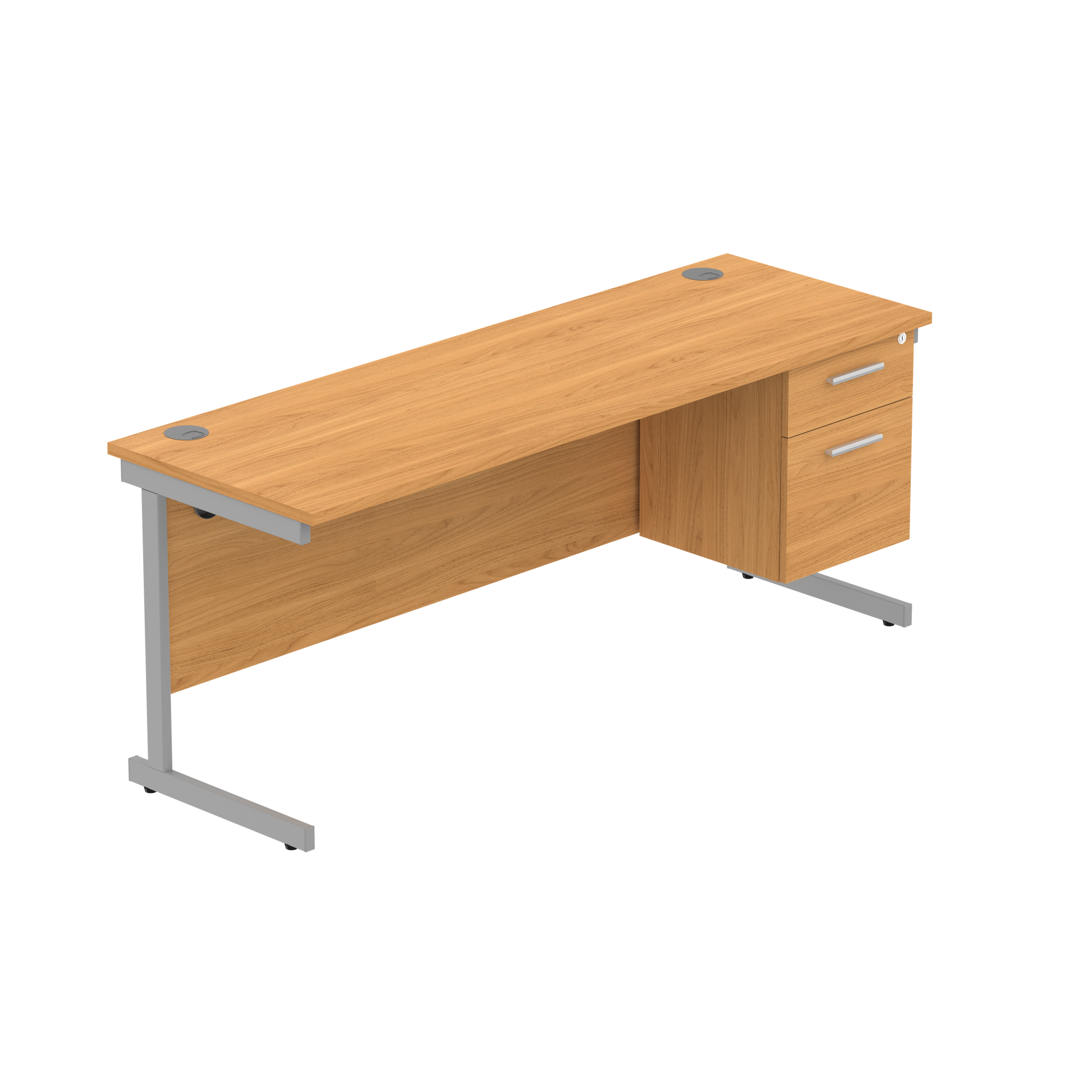 Office Rectangular Desk with Steel Single Upright Cantilever Legs + 2 Drawer Fixed Pedestal (FSC) | 1800X600 | Norwegian Beech/Silver