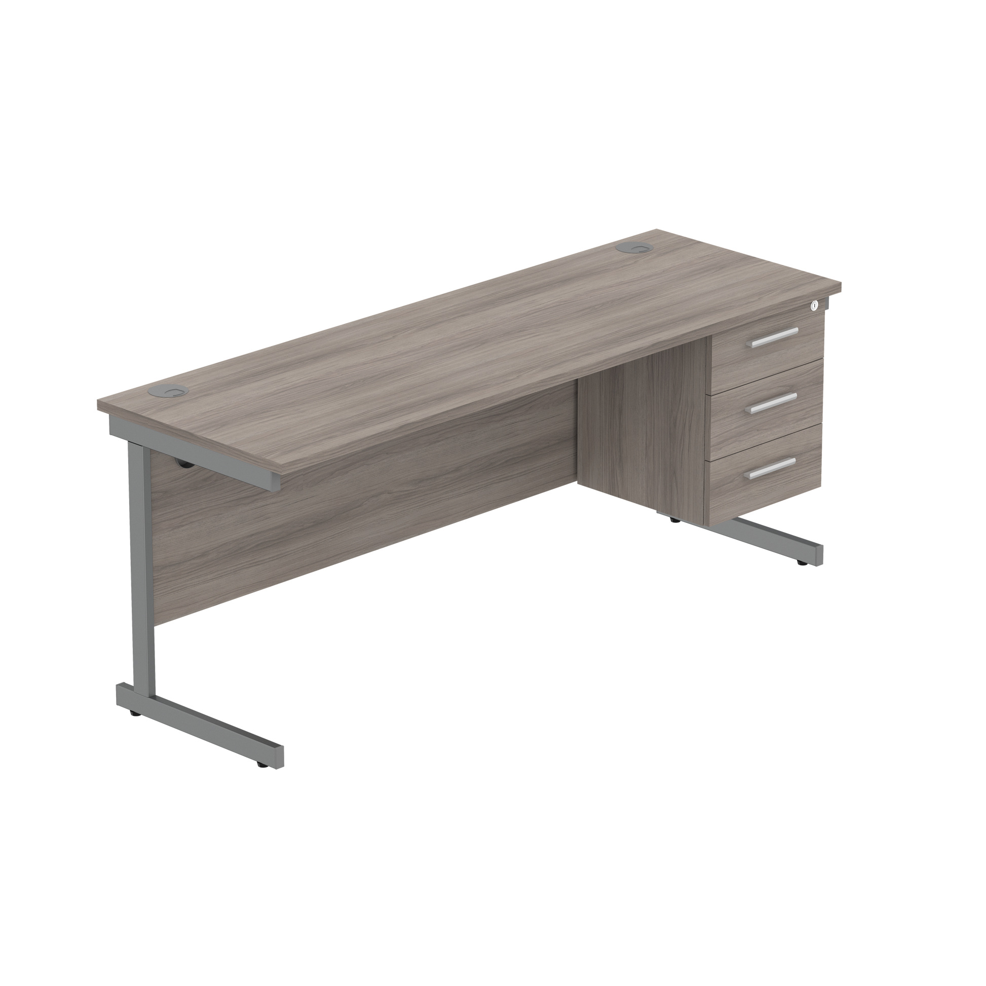Office Rectangular Desk with Steel Single Upright Cantilever Legs + 3 Drawer Fixed Pedestal (FSC) | 1800X600 | Alaskan Grey Oak/Graphite