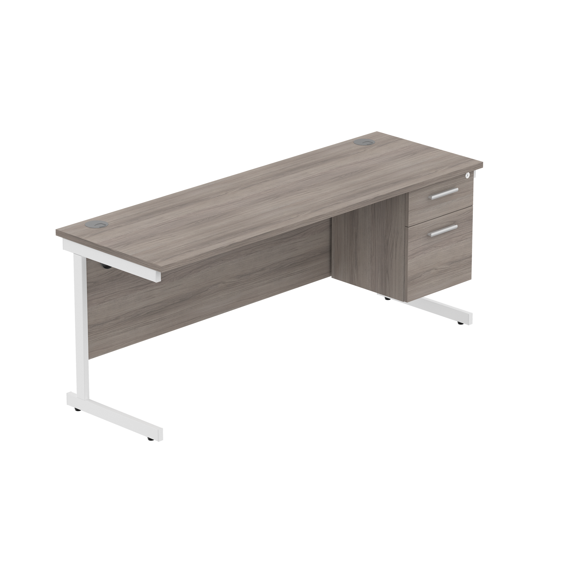 Office Rectangular Desk with Steel Single Upright Cantilever Legs + 2 Drawer Fixed Pedestal (FSC) | 1800X600 | Alaskan Grey Oak/White