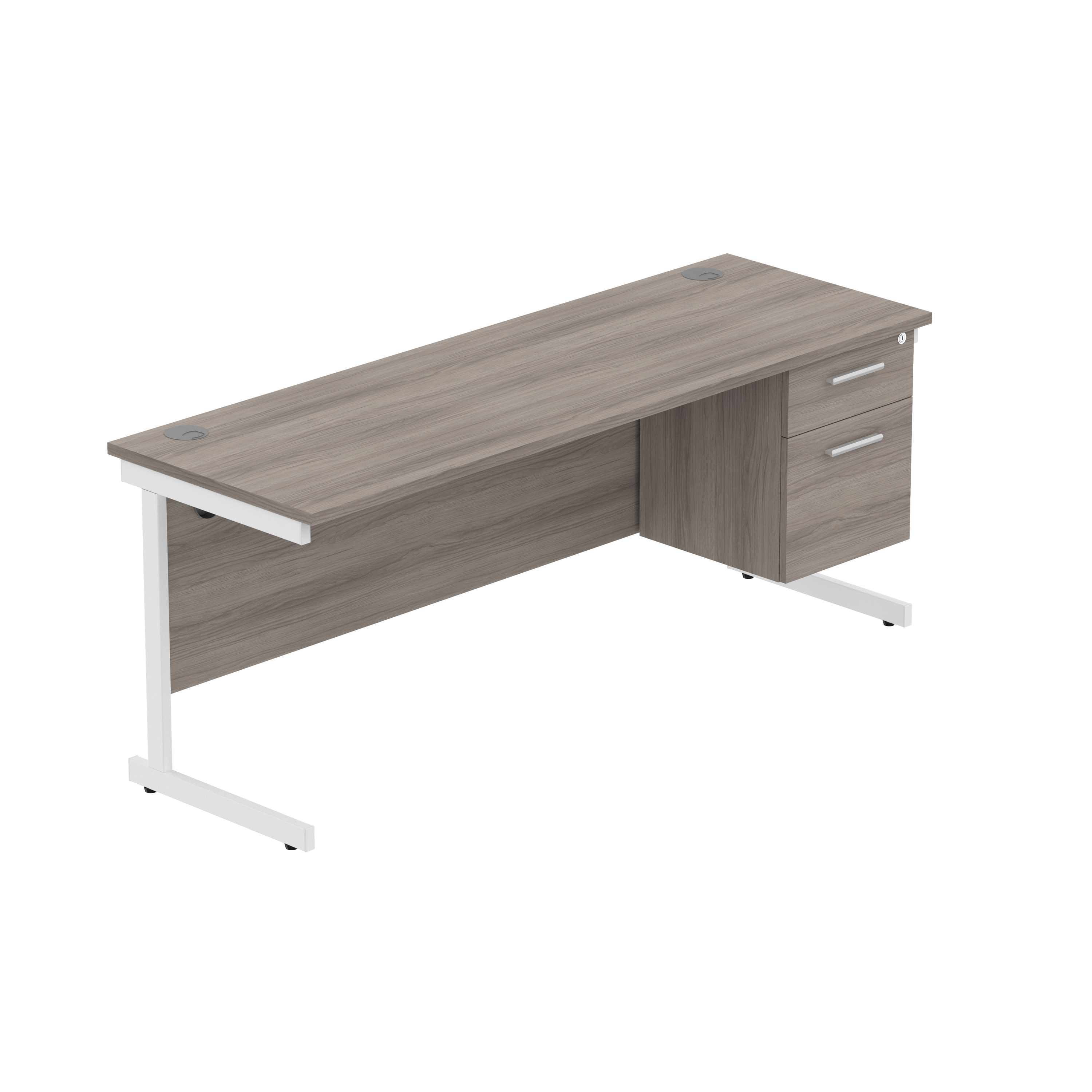 Office Rectangular Desk with Steel Single Upright Cantilever Legs + 2 Drawer Fixed Pedestal (FSC) | 1800X600 | Alaskan Grey Oak/White