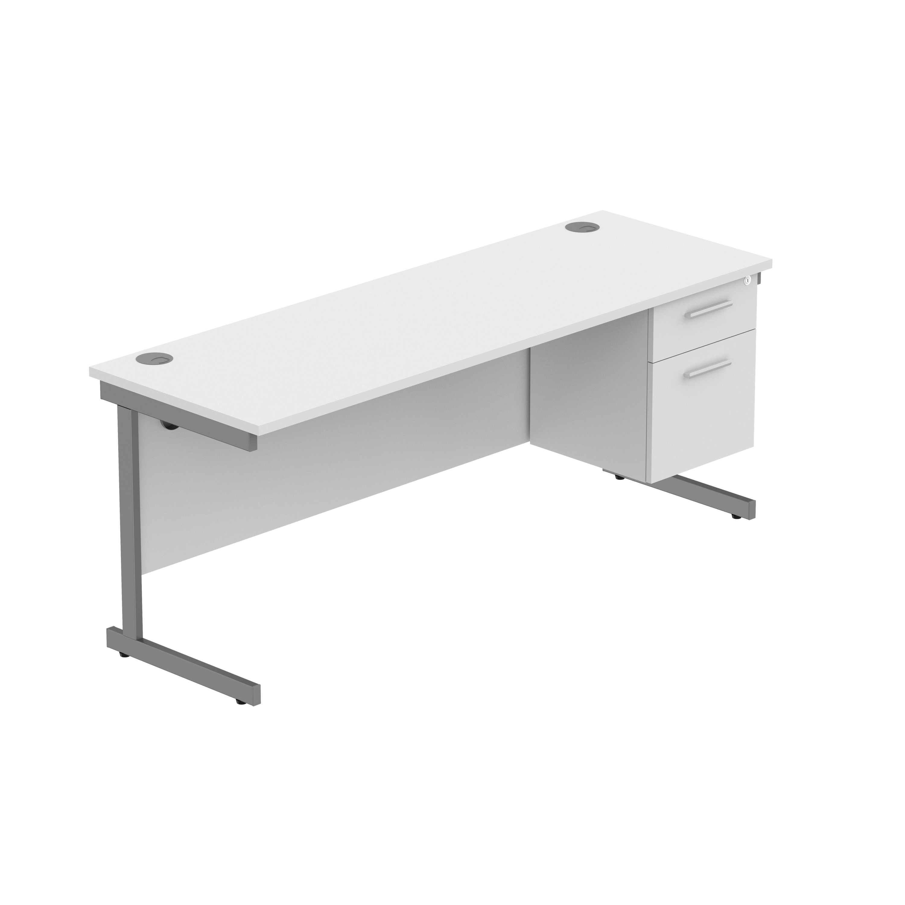 Office Rectangular Desk with Steel Single Upright Cantilever Legs + 2 Drawer Fixed Pedestal (FSC) | 1800X600 | Arctic White/Graphite