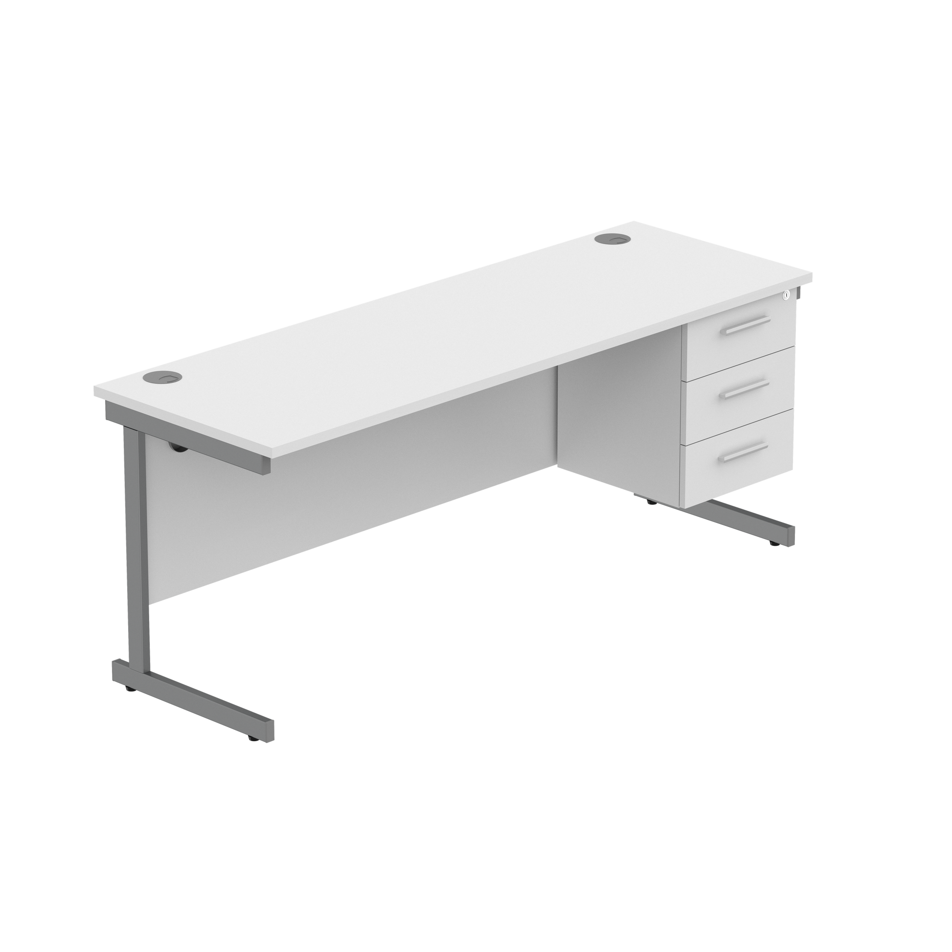 Office Rectangular Desk with Steel Single Upright Cantilever Legs + 3 Drawer Fixed Pedestal (FSC) | 1800X600 | Arctic White/Graphite