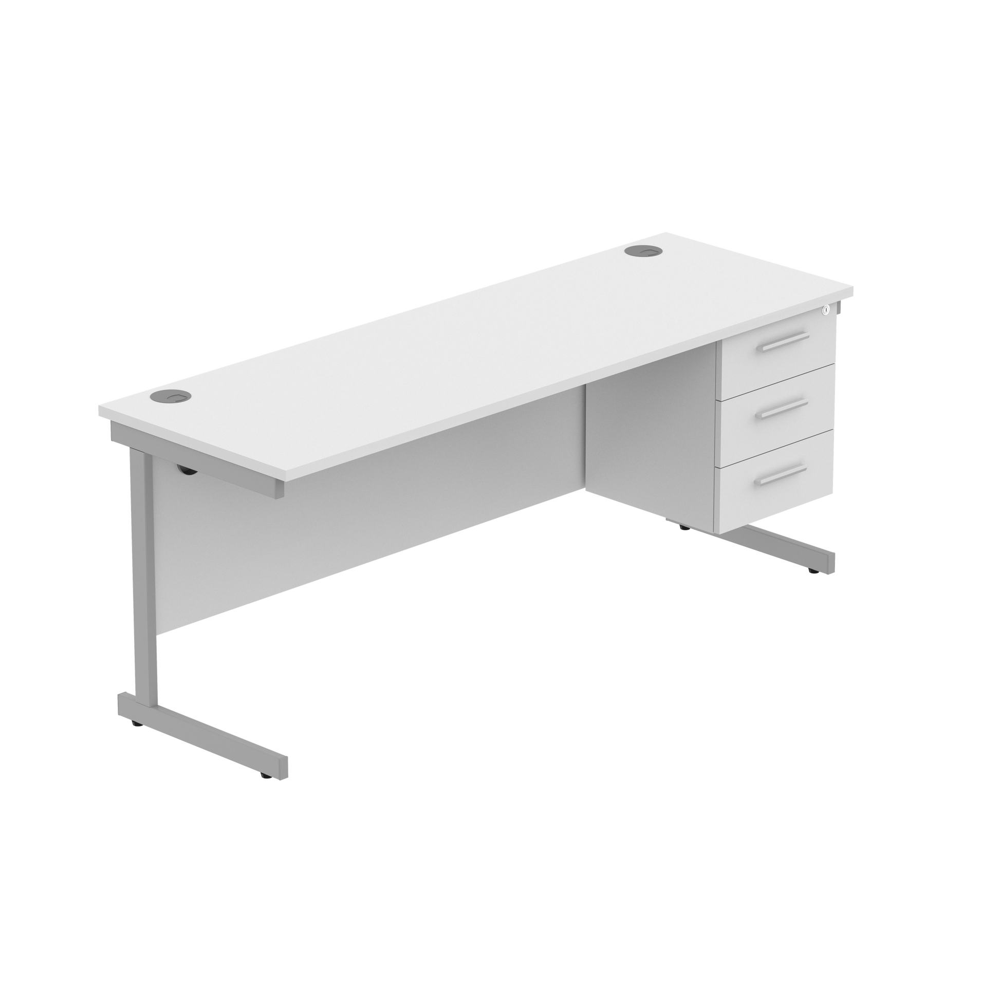 Office Rectangular Desk with Steel Single Upright Cantilever Legs + 3 Drawer Fixed Pedestal (FSC) | 1800X600 | Arctic White/Silver