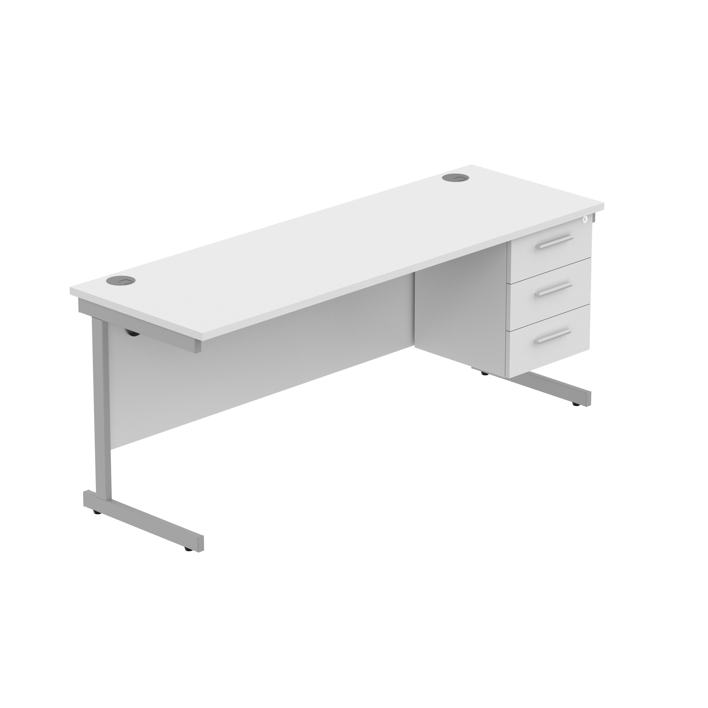 Office Rectangular Desk with Steel Single Upright Cantilever Legs + 3 Drawer Fixed Pedestal (FSC) | 1800X600 | Arctic White/Silver