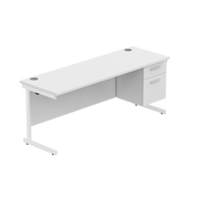 Office Rectangular Desk with Steel Single Upright Cantilever Legs + 2 Drawer Fixed Pedestal (FSC) | 1800X600 | Arctic White/White