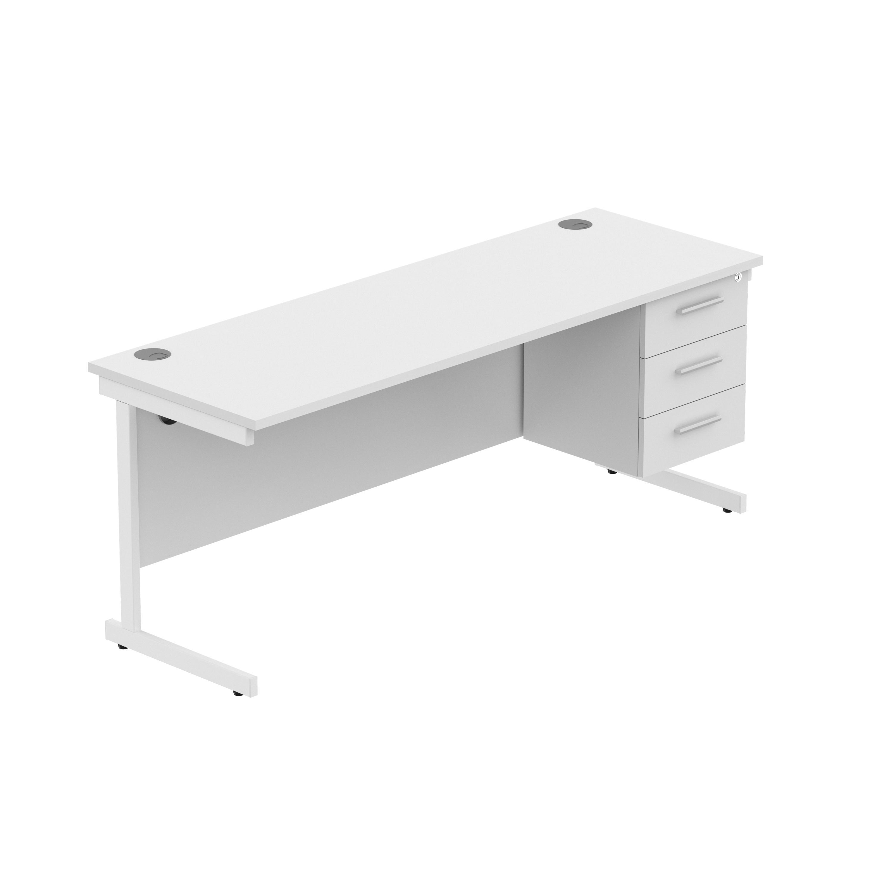 Office Rectangular Desk with Steel Single Upright Cantilever Legs + 3 Drawer Fixed Pedestal (FSC) | 1800X600 | Arctic White/White