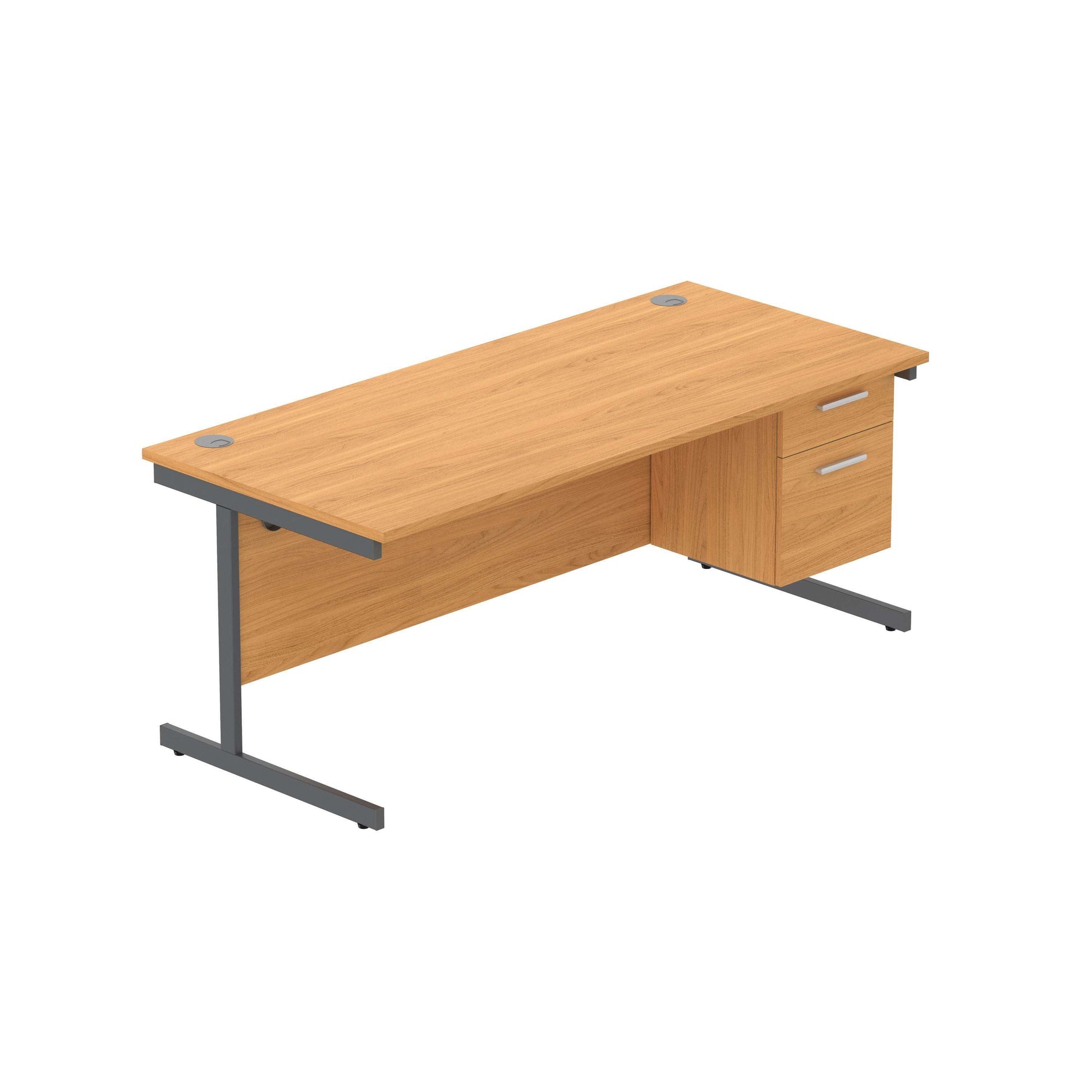 Office Rectangular Desk with Steel Single Upright Cantilever Legs + 2 Drawer Fixed Pedestal (FSC) | 1800X800 | Norwegian Beech/Graphite